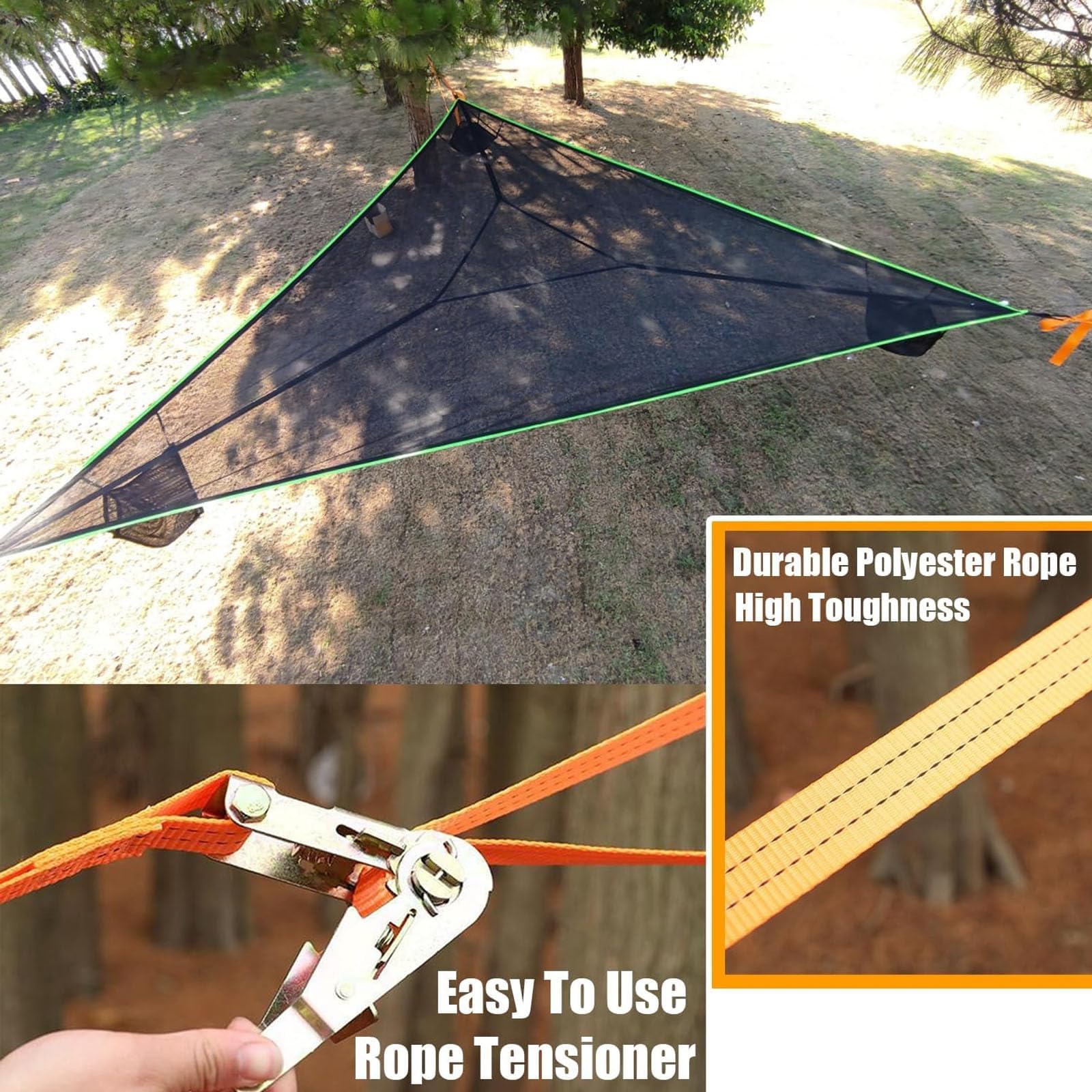 Hamac de Camping Triangulaire, hamacs Multi-Personnes 4/2,8 m Maximum 400 LB pour la détente en Plein air, hamac Extra Large, avec 3 Sangles et Sacs en Filet, Sac de Rangement Green 2.8x2.8x2.8m