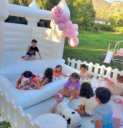 Miniatura 6 de Casa de rebote blanca con soplador de aire, 8 pulgadas de largo x 10 pulgadas de ancho, castillo animoso para patio trasero del hogar, adecuado para