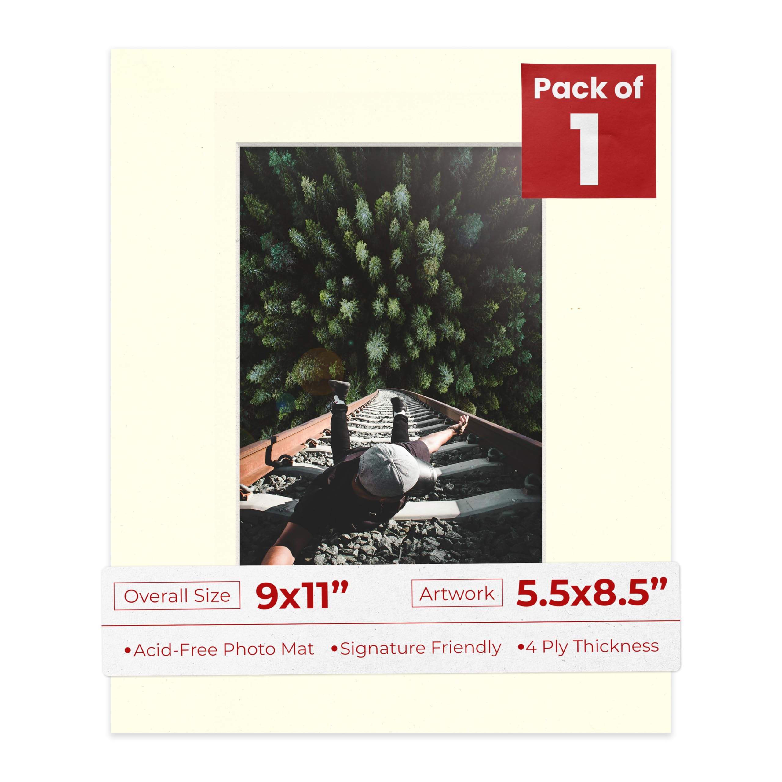9x11 Mat Bevel Cut for 5.5x8.5 Photos - Acid Free Textured Cream Precut Matboard - For Pictures, Photos, Framing - 4-ply Thickness-image-48