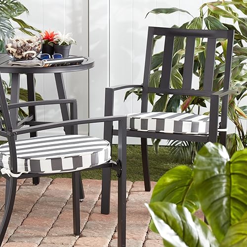 Miniatura 2 de South Pine Porch Cojín redondo reversible para asiento de comedor de 18 pulgadas para exteriores (paquete de 2), color gris a rayas, 2 unidades