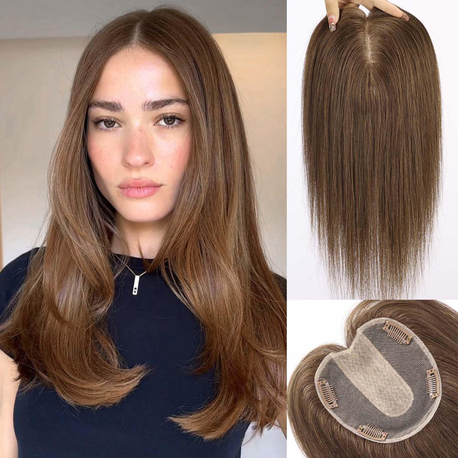 starluck 5x5 inch Lage Silk Base 14 Inch Real Human Hair Toppers for Women,60 Gram High volume, 100% Real Human Hair Toppers for Women with thinning