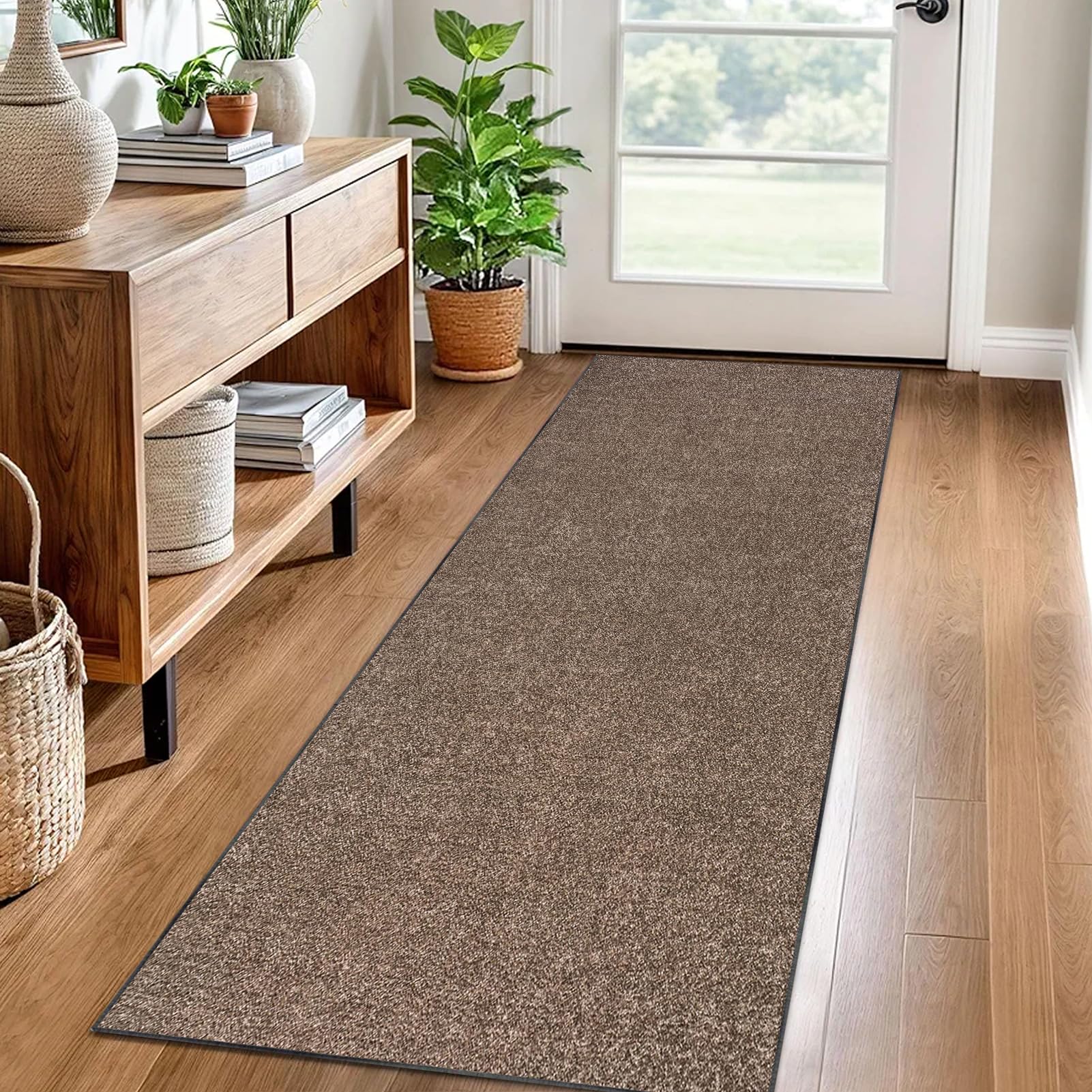 Carpet Runner for Hallway Non Slip Long 90 x 450 cm Washable Kitchen Runner Rugs for Hallway Heavy-Duty Absorbent Area Rugs Door Mats Carpet Floor Mat Hallway Runner Rug for Entryway Laundry Brown