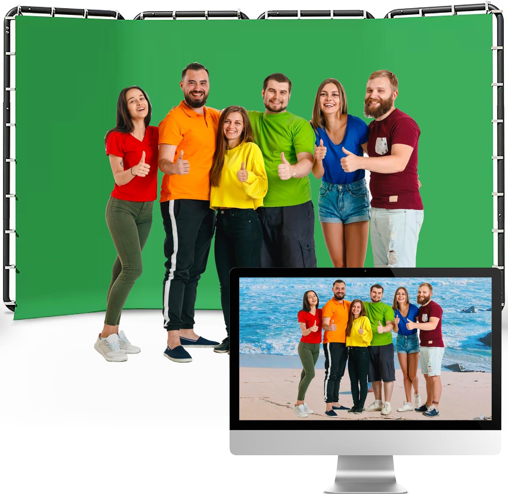 7.87ft x 13.12ft Green Screen Backdrop with Stand,Large Backdrop with Heavy Duty Background Stand,Photo Studio Backdrop System for Photo Studio Video Shooting, Gaming,Live Streaming