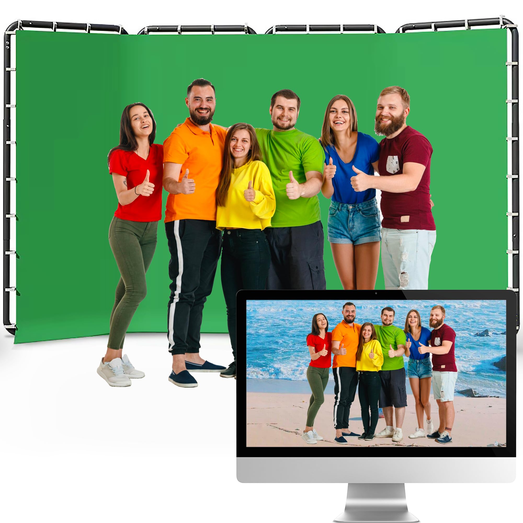 7.87ft x 13.12ft Green Screen Backdrop with Stand,Large Backdrop with Heavy Duty Background Stand,Photo Studio Backdrop System for Photo Studio Video Shooting, Gaming,Live Streaming