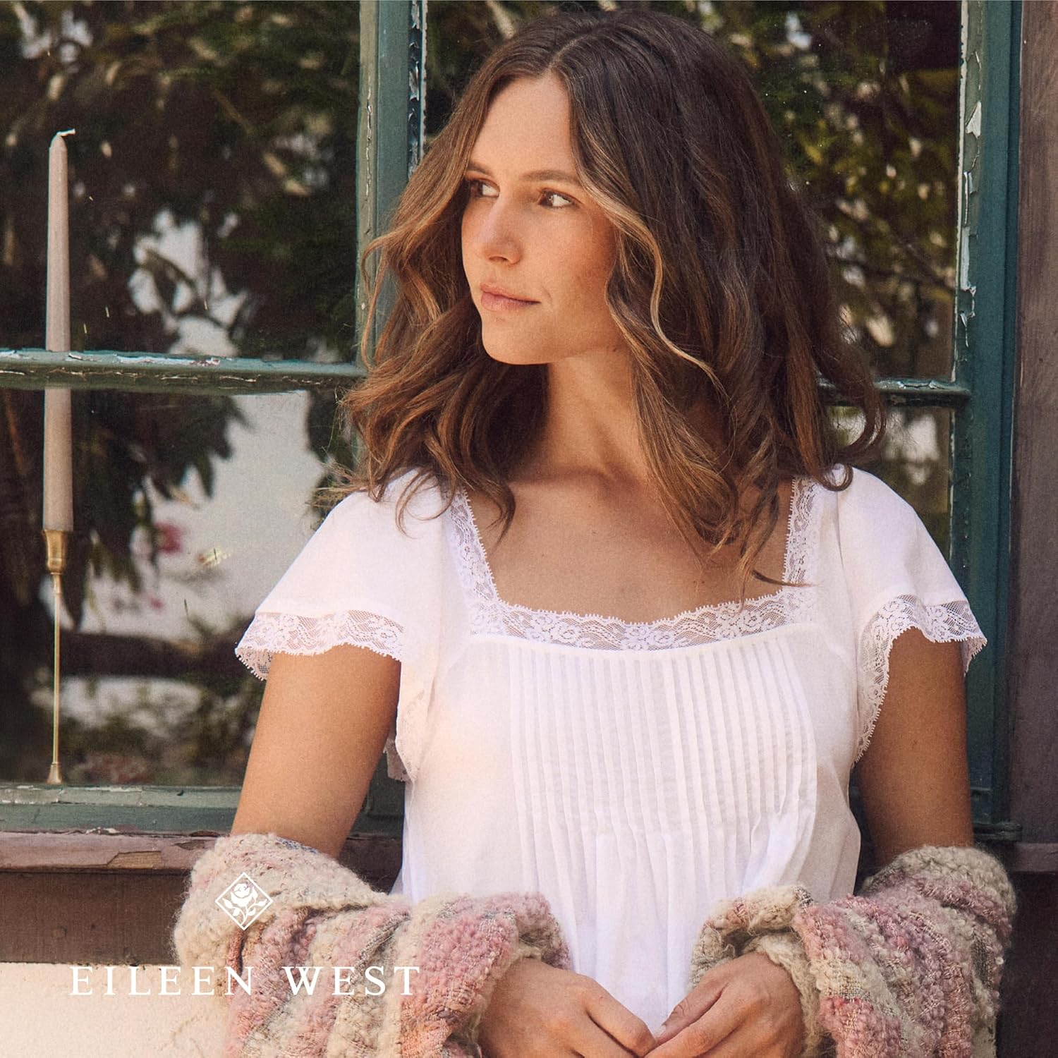 Eileen West Womens Sleepwear & Loungewear - Woven Lawn Collection - 100% Cotton Graceful Flutter Sleeve 50" Long Nightgown - Image 7