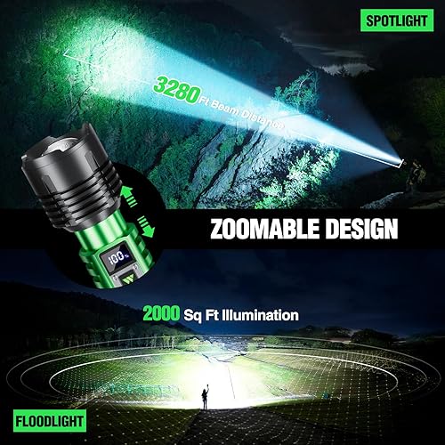 Miniatura 4 de WdtPro Linternas LED recargables de alto lúmenes, linterna recargable súper brillante de 90000LM con pantalla LCD, 5 modos y potente linterna de