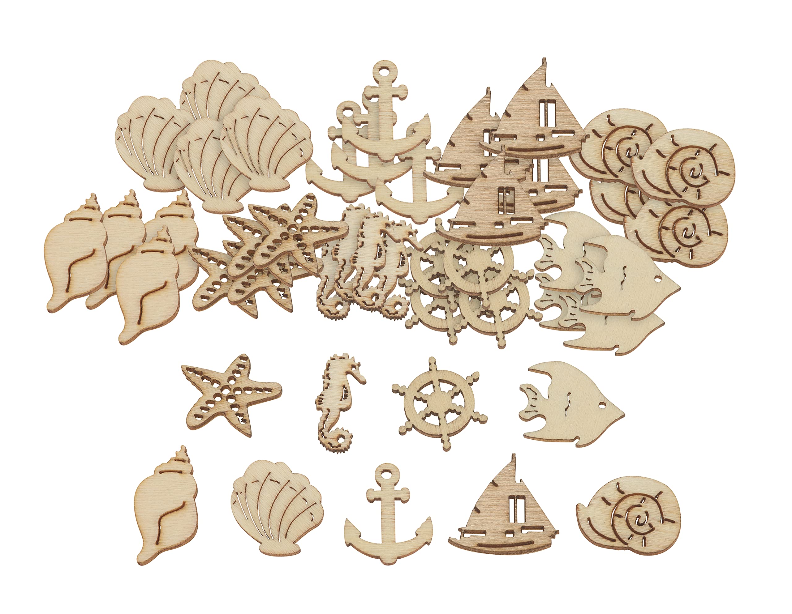 Bare Basics Papermania Wooden Shapes - Nautical - 45 Pieces