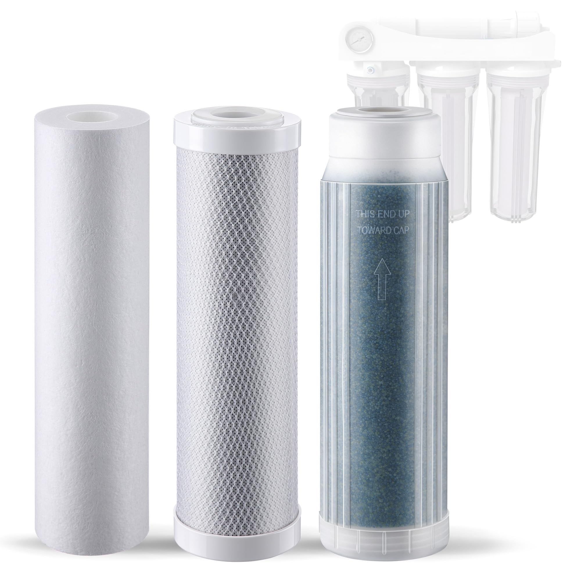 RODI - Kit de repuesto de filtro, filtro de sedimentos de 10 pulgadas, 5 μm, bloque de carbono y cartuchos de resina DI de lecho mixto que cambian de color, compatible con sistemas de agua de