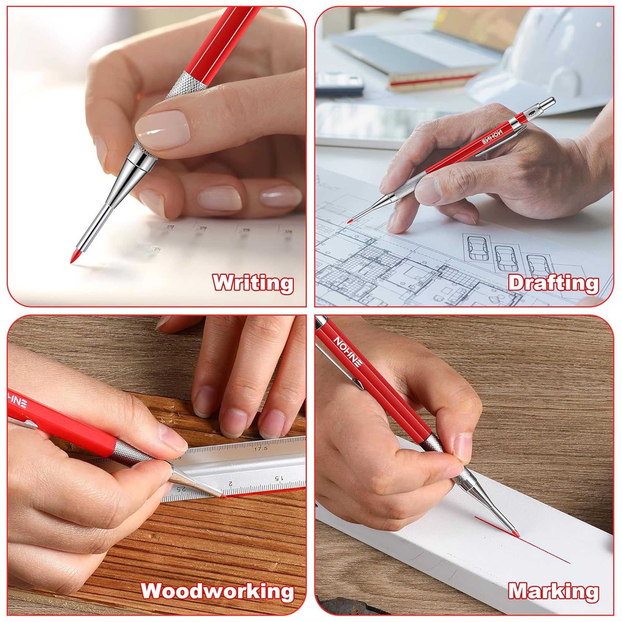 Enhon 2mm Carpenter Pencil Set with 12 Refills and Sharpener, Red — Amazon image 6
