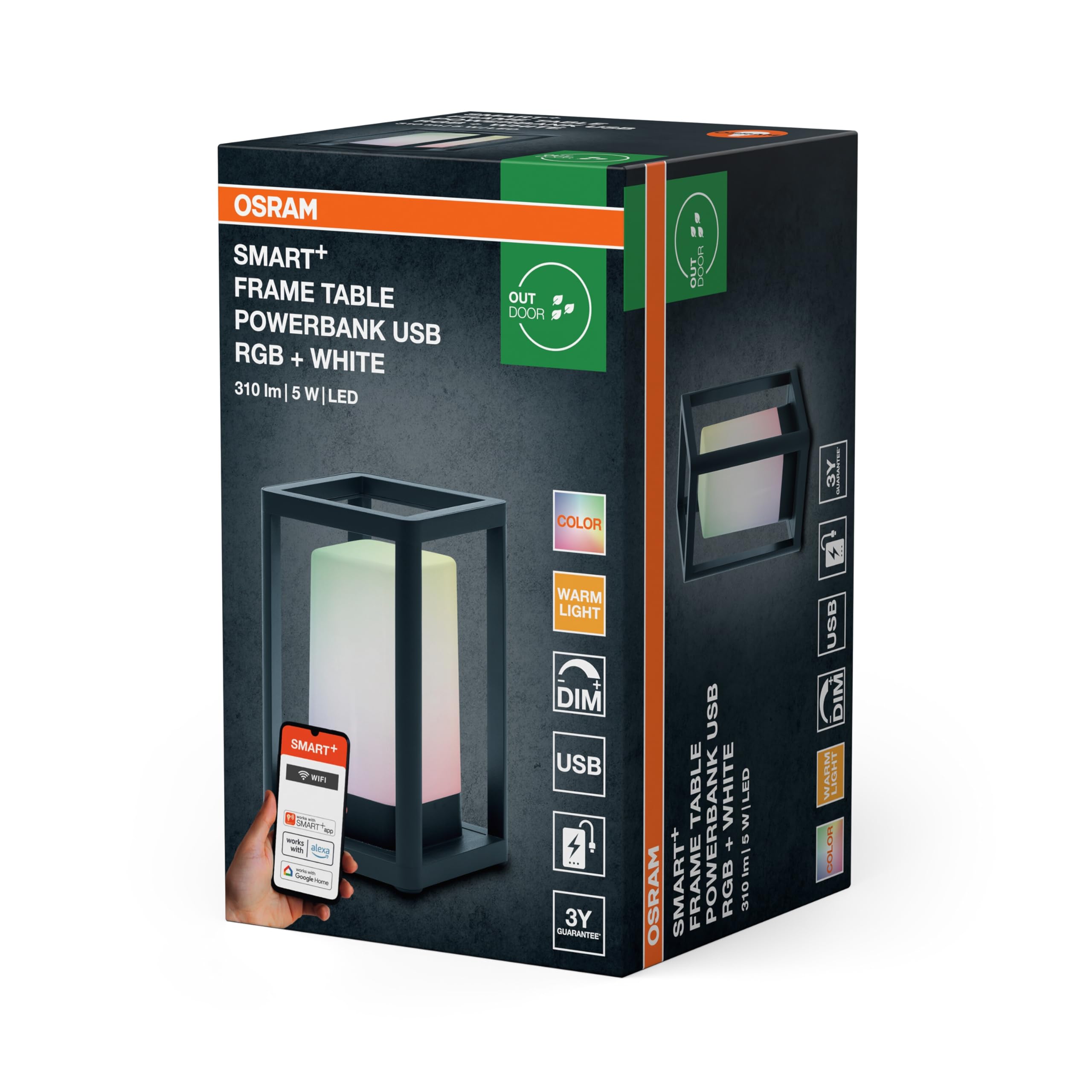 OSRAM SMART+ Tischleuchte RGB & Warmweiß mit USB-Powerbank 5200mAh, WiFi-Steuerung, IP44-Schutz, dimmbare Gartenleuchte für Terrasse und Balkon