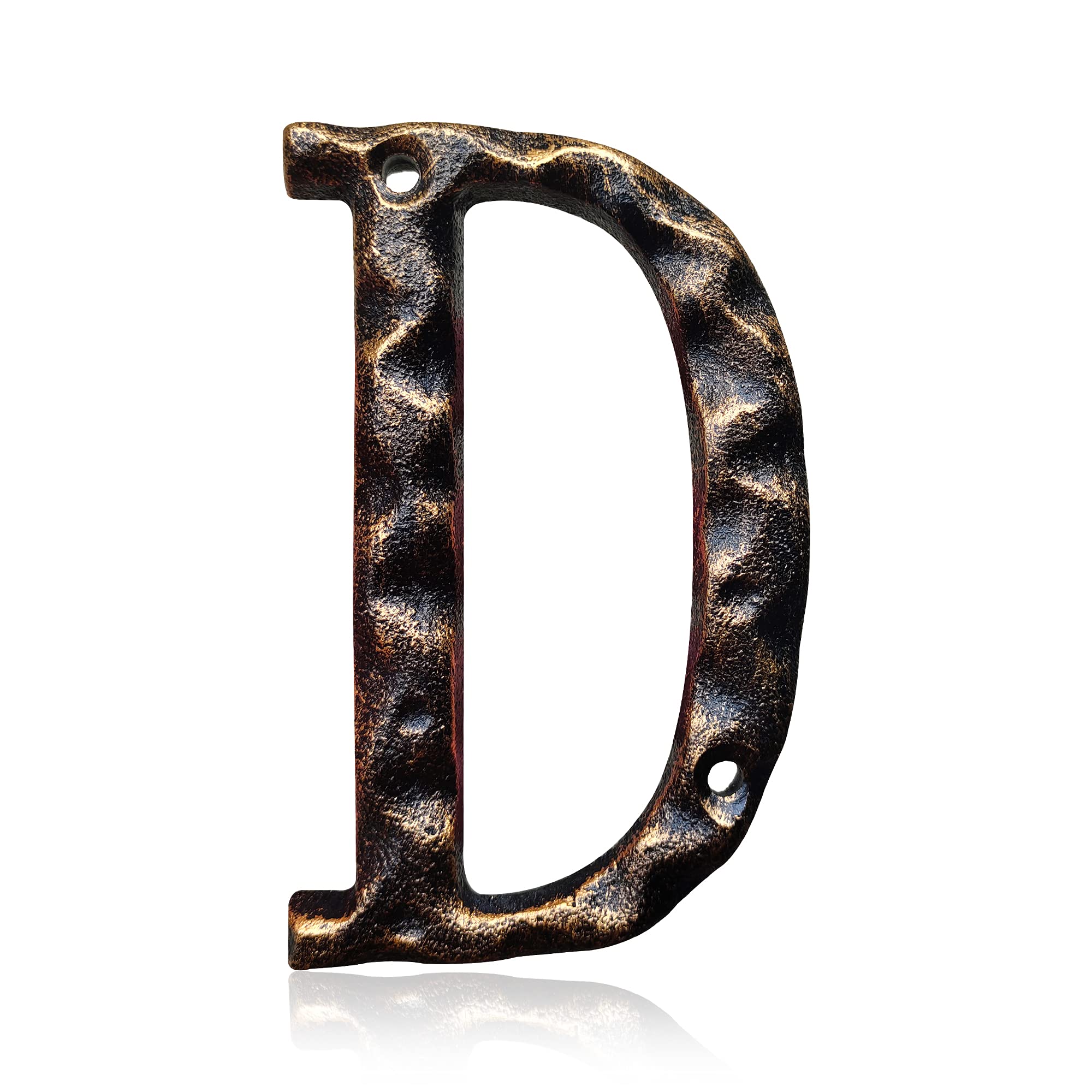 5.5 Inch House Numbers & Letters, Highly Visible Cast Iron Metal Home Address Number for Street Office Mailbox, Antique Brass (Letter D)