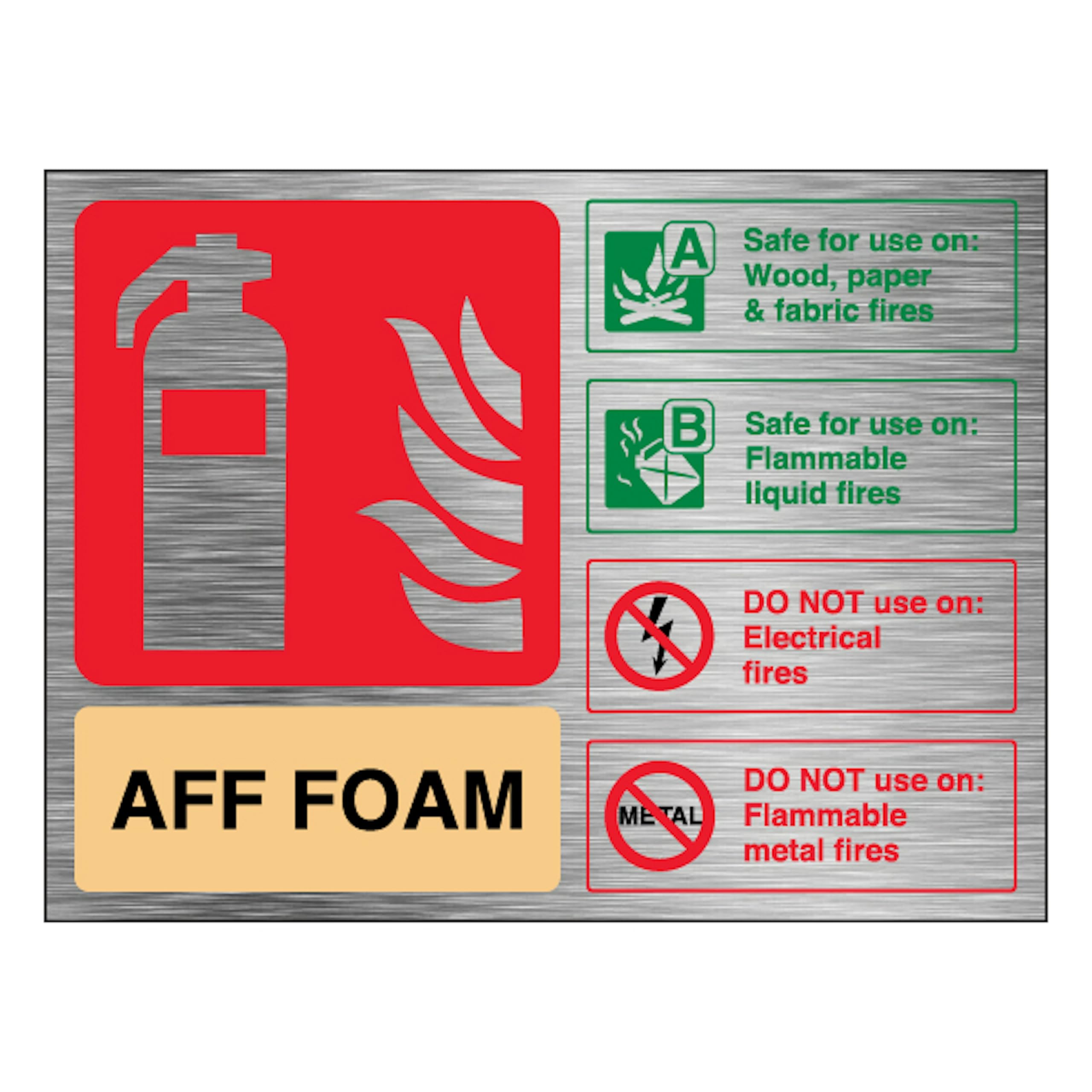 V Safety AFF Foam Extinguisher - Landscape 200 x 150 mm - 1.6mm Aluminium Effect Rigid Plastic Safety Sign