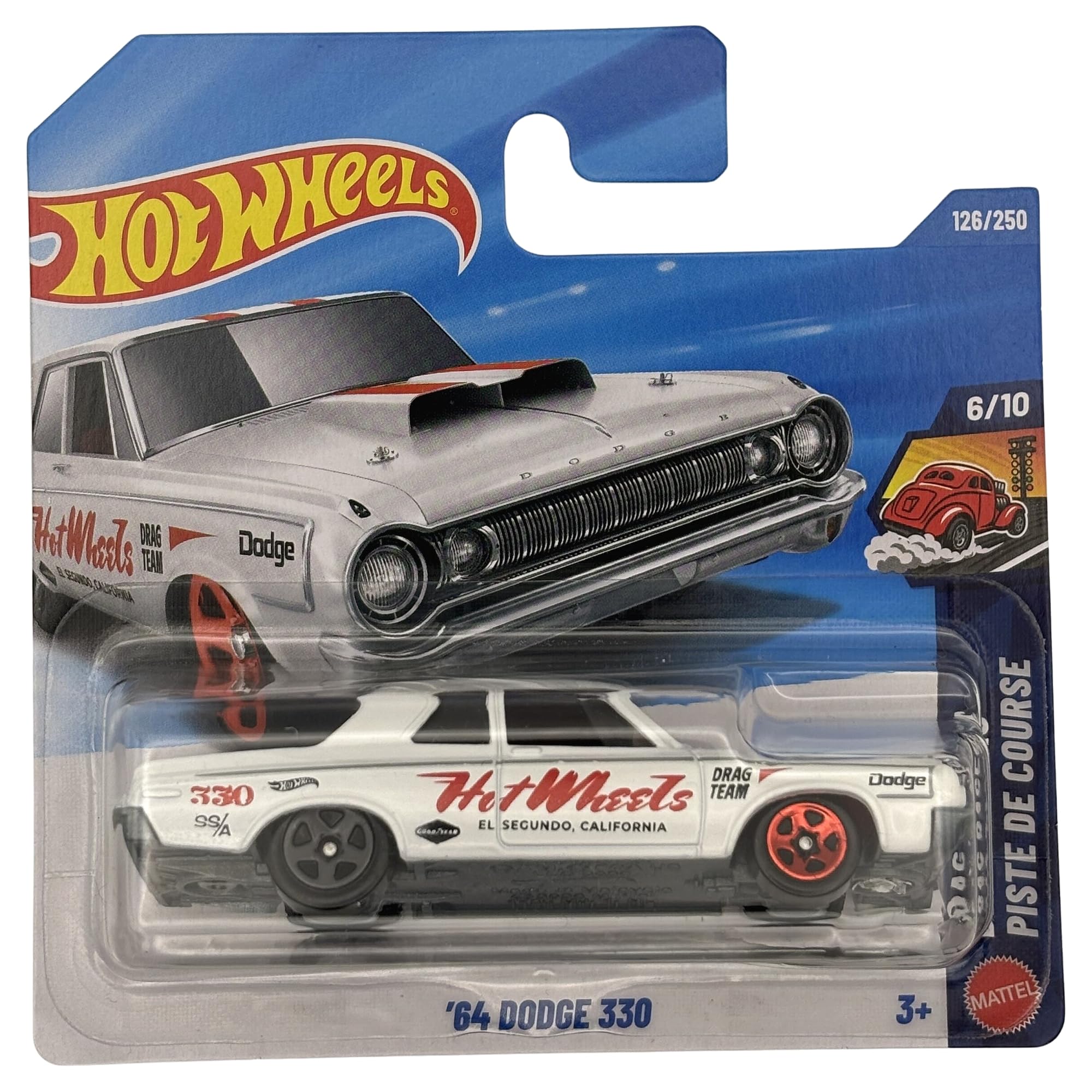 Hot Wheels - '64 Dodge 330- JJJ64 - Drag Racers 6/10 - Short Card - White - Official Licensed Model - Muscle Car-Skirt - Mattel 2026 (126/250) - 1:64