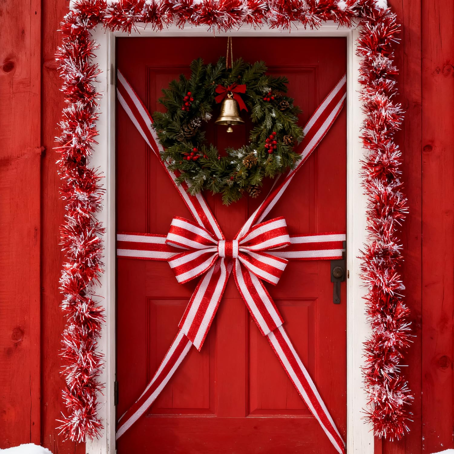 20m Espumillon Arbol Navidad Guirnalda - Rojo Guirnaldas Natal Navideñas Christmas Garland, Espumillón Navidad Decoracion Adornos para Exterior Hogar Puerta Escaleras Balcon