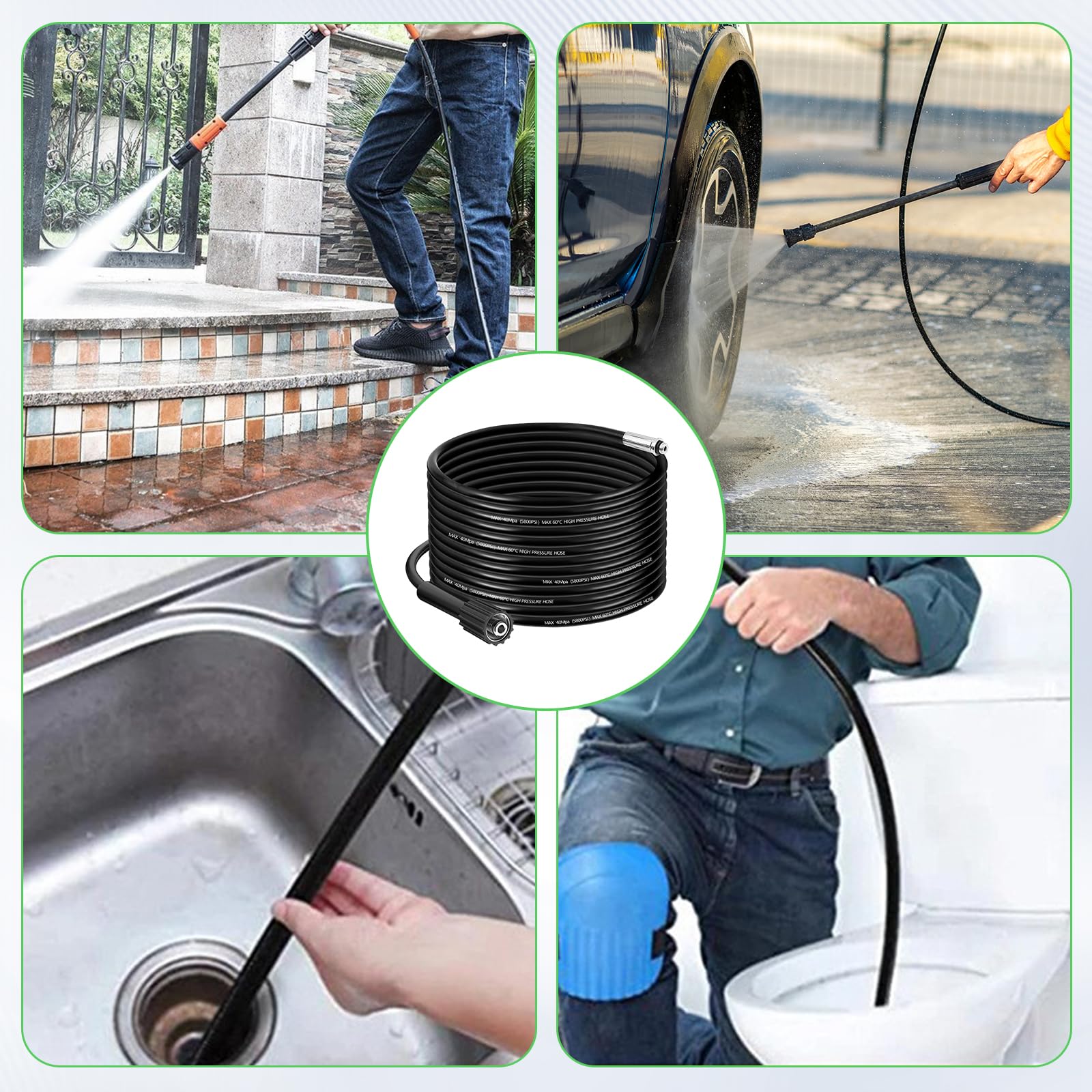 20M Rohrreinigungsschlauch Set für Kärcher K2 K3 K4 K5 K6 K7 Rohrreinigungsdüse Hochdruckschlauch für Kärcher 180Bar Rohrreinigungsset, Adapter Hochdruckreiniger für Lavor für Parkside für Bosch