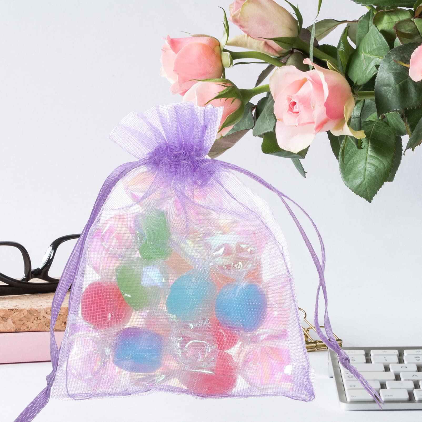 Sacchetti regalo in organza bianca, viola, rosa, bustine in