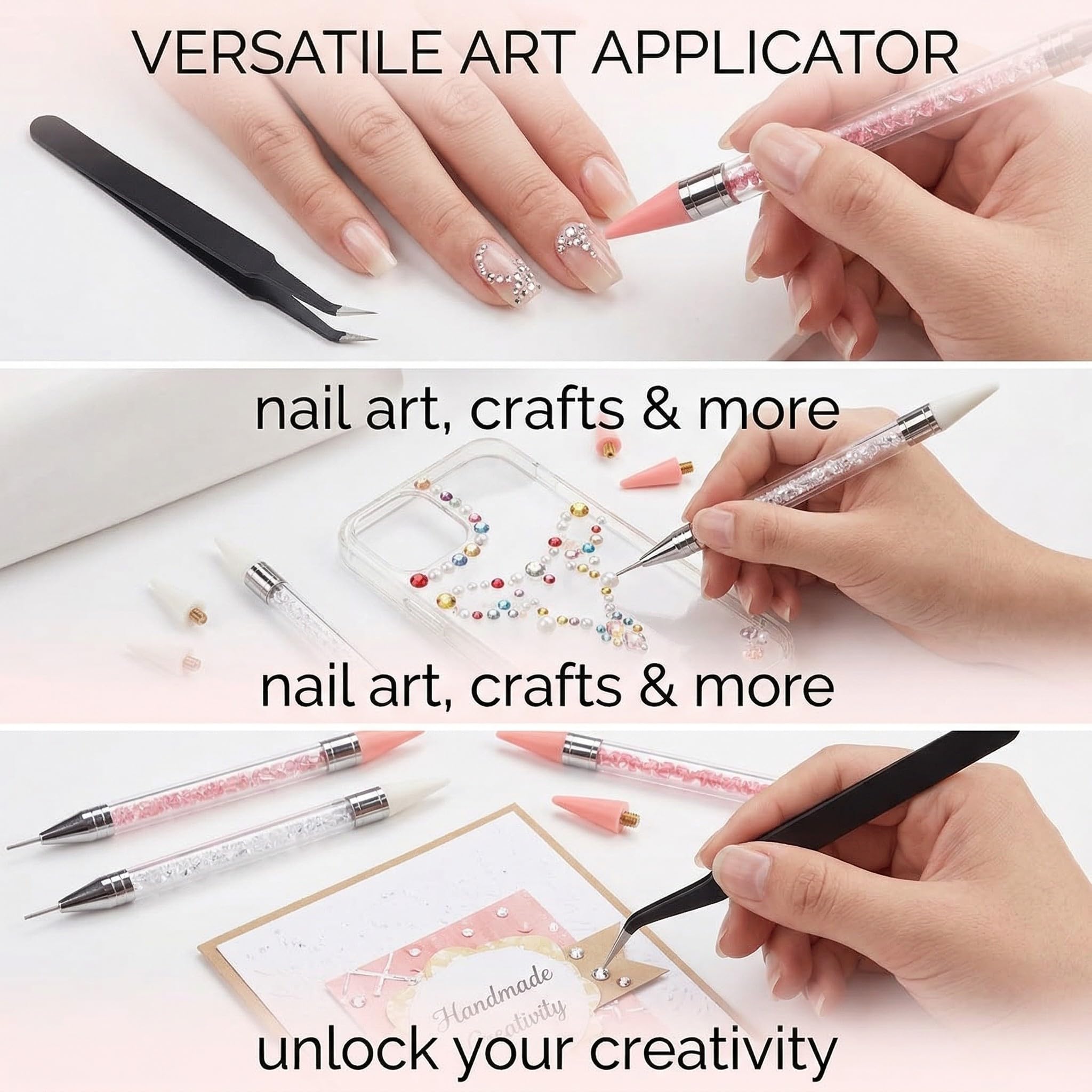 2 Set Penna di Cera per Strass Unghie con Punte di Ricambio e Pinzetta, Penna per Nail Art di Precisione, Brillantini Unghie, Strass Nail Pen per Decorazioni Unghie e DIY