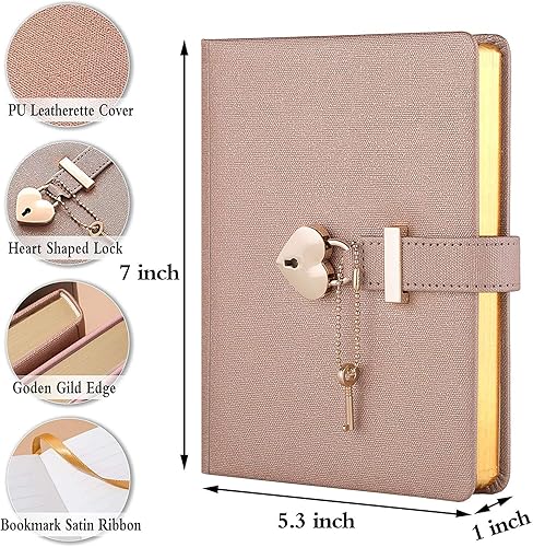 Miniatura 3 de Poshieca Diario de bloqueo en forma de corazón con funda de piel sintética, organizador personal, cuaderno secreto para niñas y mujeres, tamaño B6,