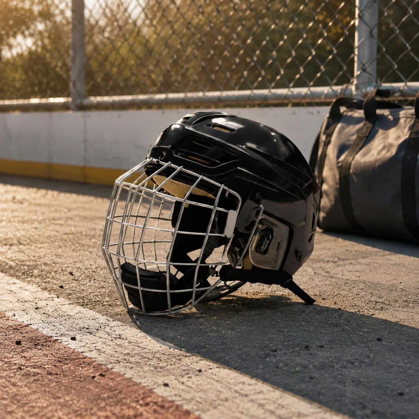 Casque de Hockey sur Glace Casque de Protection Facial Grillagé Coque Extérieure PP Doublure EVA Maintien Stable Sangle Réglable Ouvertures d'air