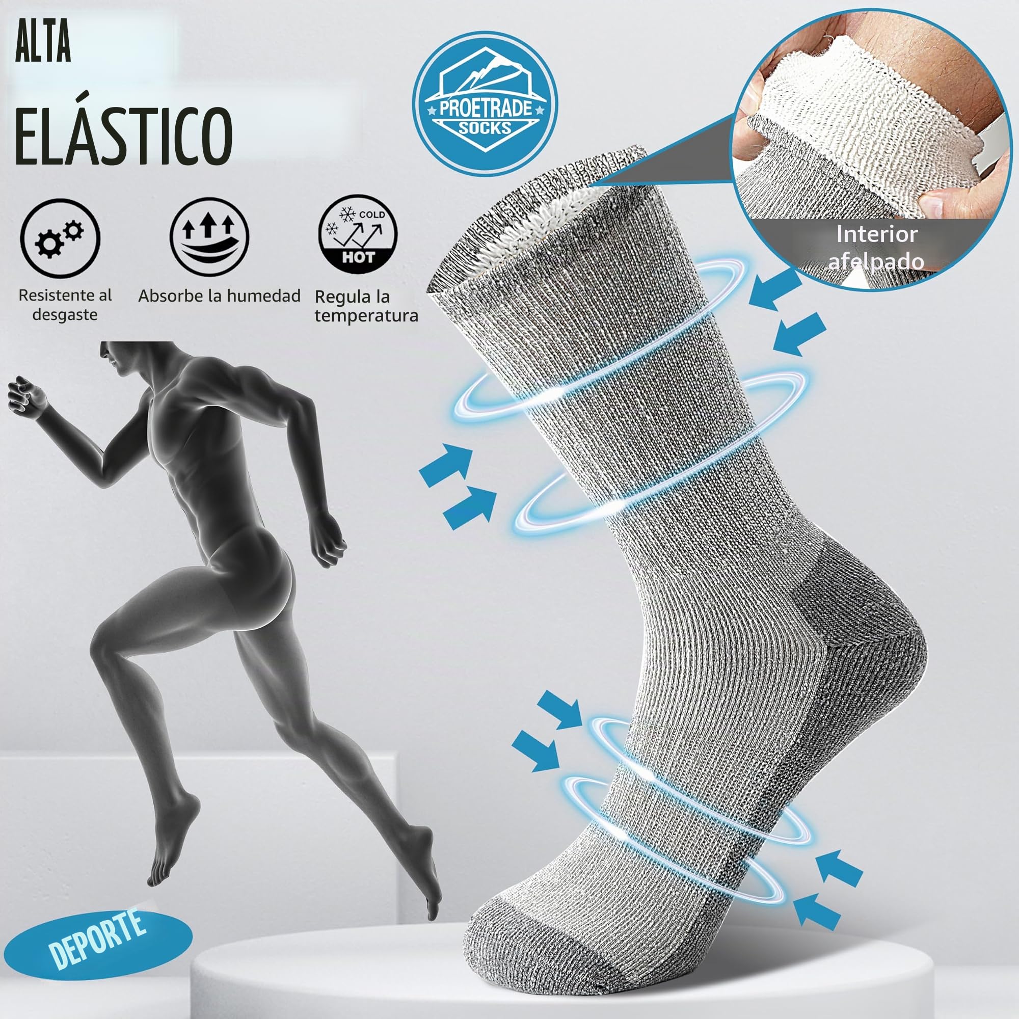 PROETRADE Calcetines Térmicos Lana Merino 4 Pares, Invierno Gruesos Cálidos Antiampollas Running Ciclismo Talla 36-46