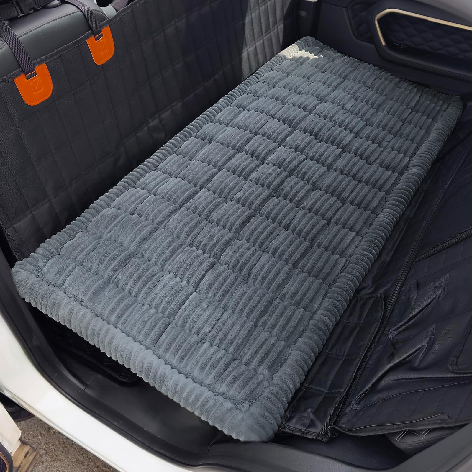 Fulltour Dog Car Seat Cover for Back Seat, 54"x24.8" Non-Slip Pet Bed Mat, Washable Flannel Travel Mat for SUV & Trucks, Scratch & Spill Proof