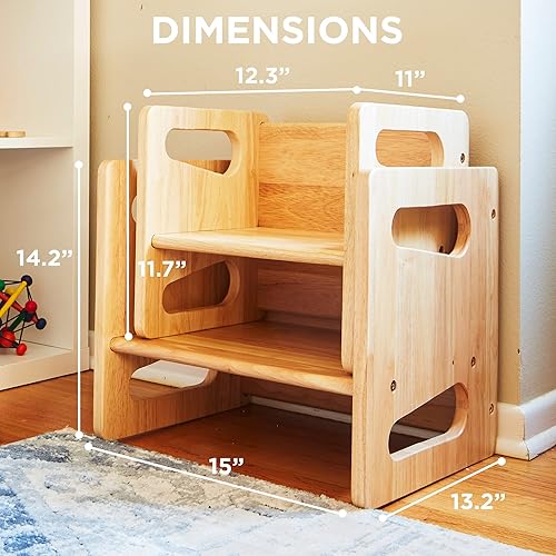 Miniatura 6 de Montessori Juego de mesa y silla de destete – Mesa de madera maciza para niños pequeños – Sillas cúbicas para niños pequeños – Madera dura real –