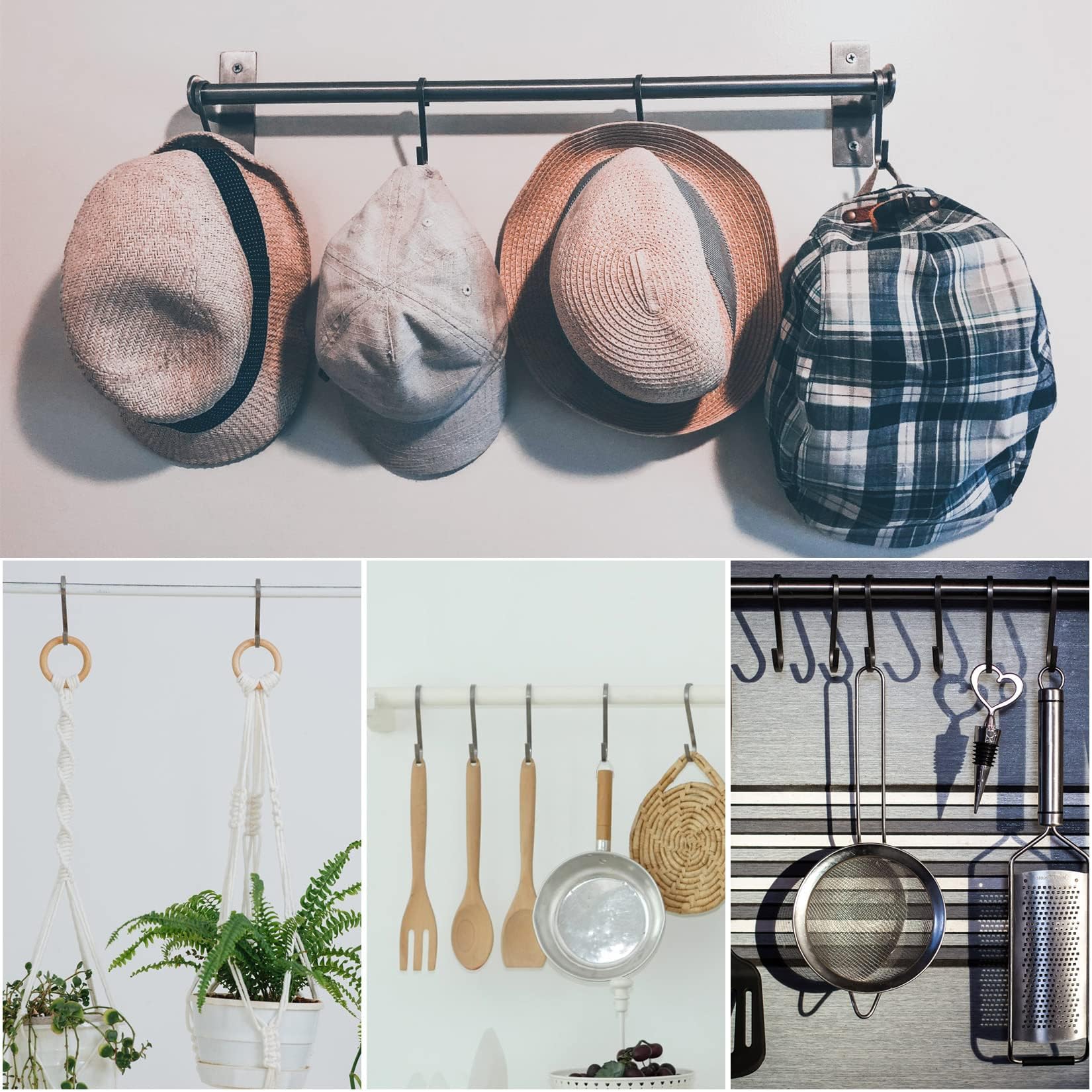 GOTRUST Ganci Forma S Pesanti, 22PCS Gancio Neri a S da Appendere in Acciaio, Piccoli Ganci da Cucina a Forma di S per Bagno, Giardino, Ufficio per Utensili, Vestiti, Piante, Cesti