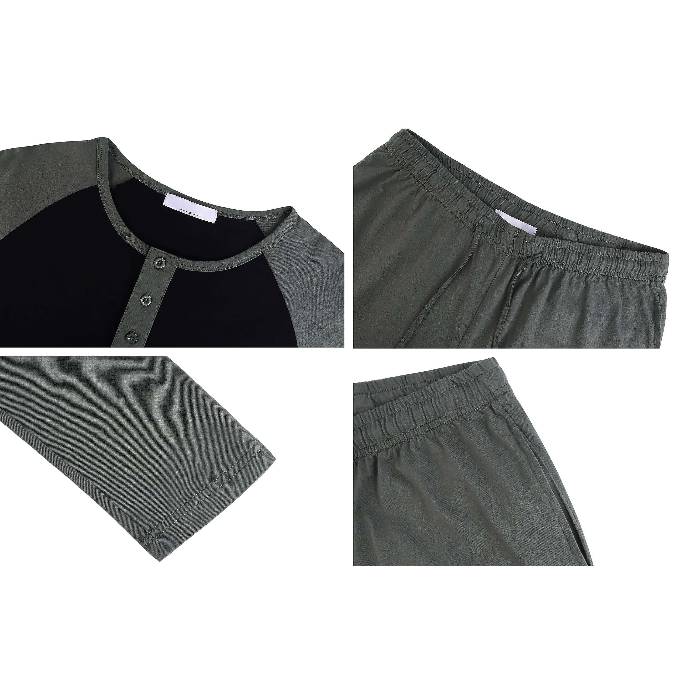 Migcaput Pigiama Cotone da Uomo Set Lungo Comodo Pigiami Due Pezzi da Uomo Pigiama Manica Lunga Pigiama con Tasche con Bottoni