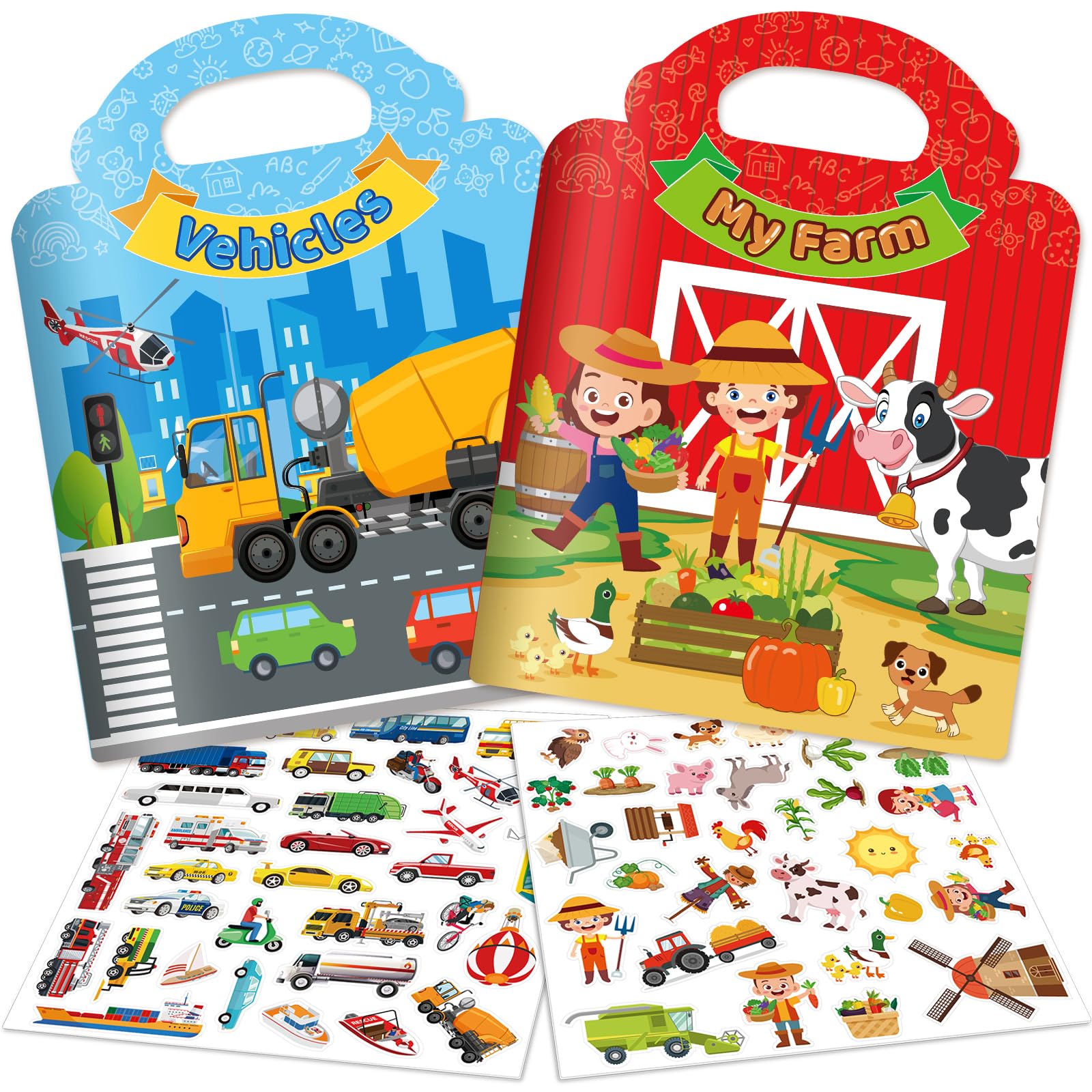 2 Sets Reusable Sticker Books for Toddlers 1-3, Travel Toys for Toddlers 3-5, Activity Books for Kids 2-4, Removable Jelly...