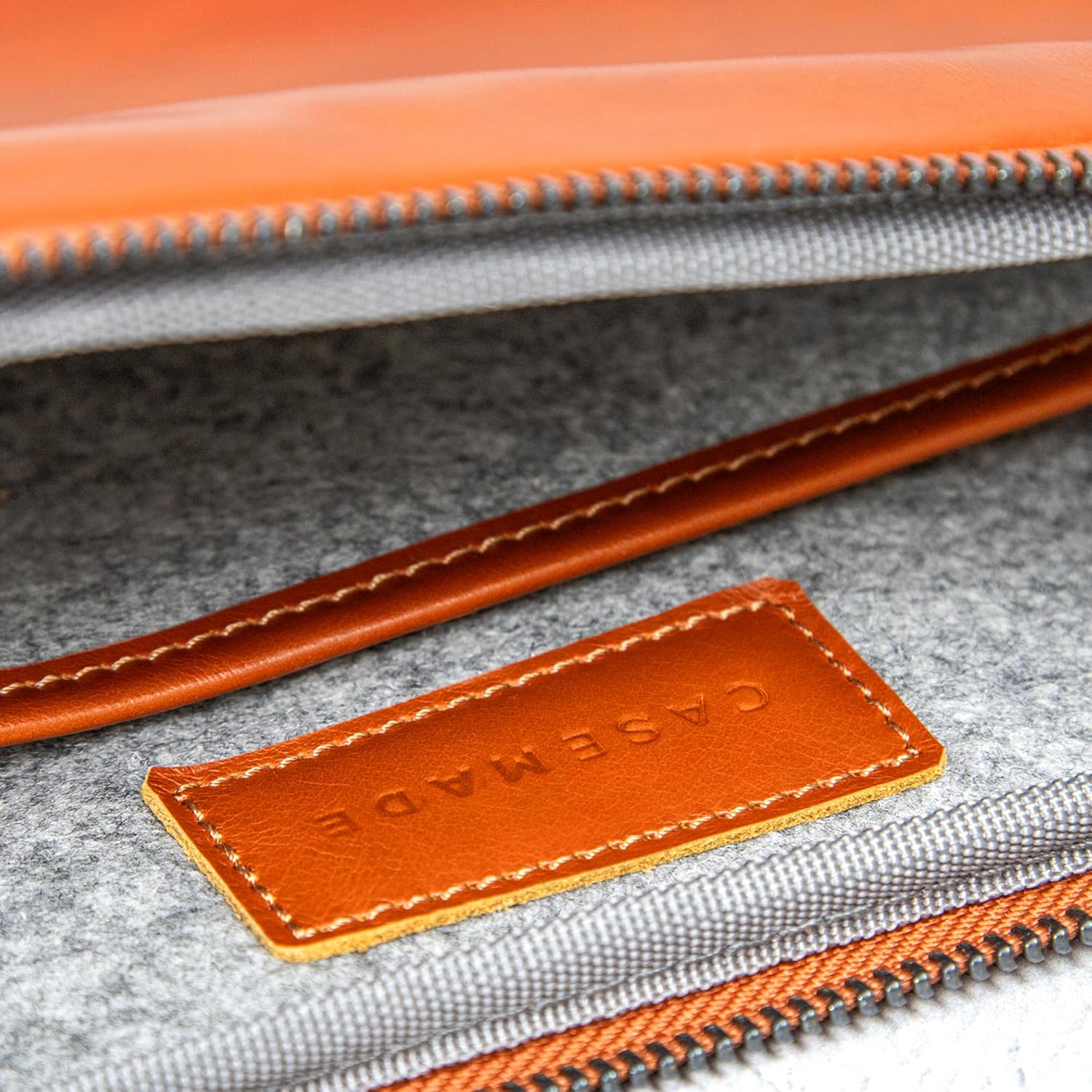 Casemade Real Leather Laptop Case/Zipped Folio Bag with Inner Pocket & Wool Lining Compatible with Apple MacBook, HP, Dell, Asus, Levovo (16 Inch - Tan) - Image 7