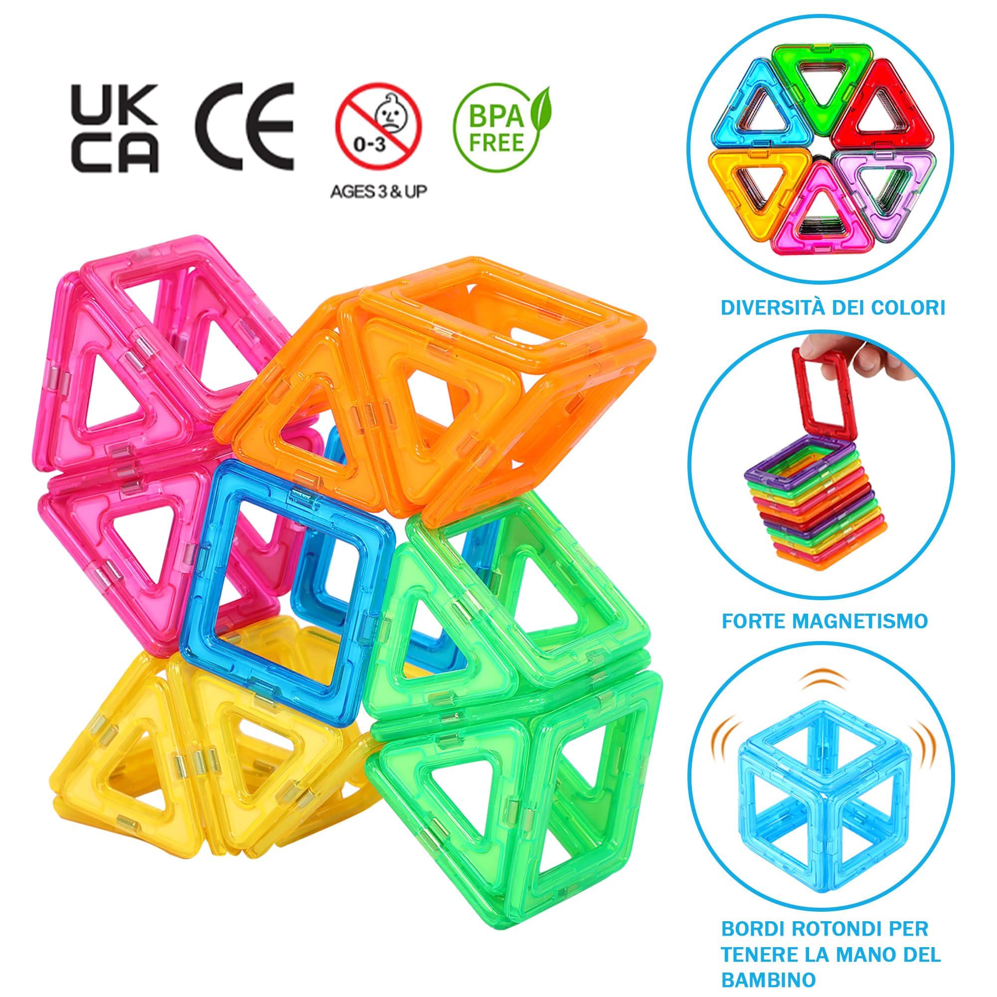 NorthBeland 60 Pezzi Costruzioni Magnetici per Bambini, Giochi Magnetici per Bambini, Natale Compleanno Regalo Bimbo 3 4 5 6 7 8 Anni