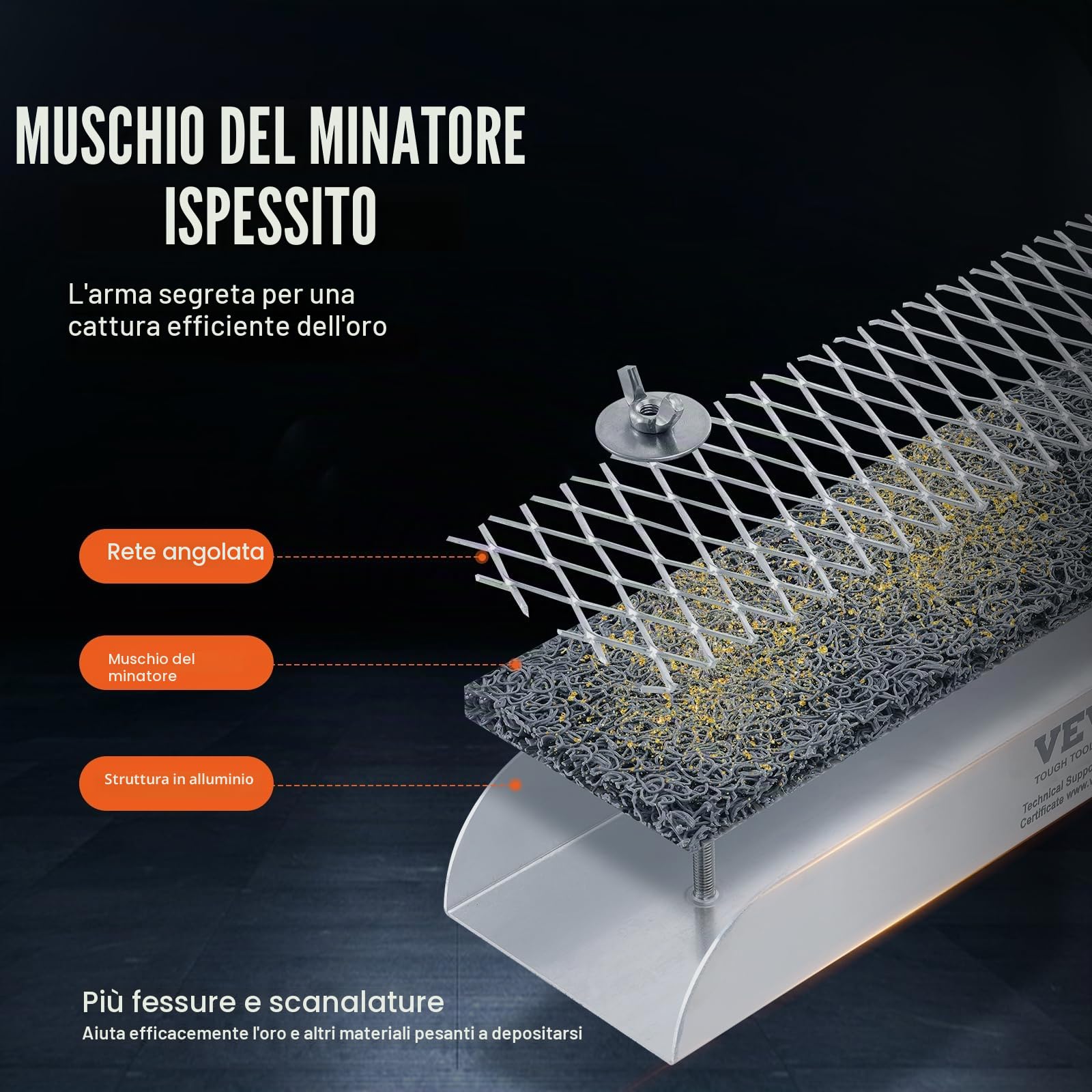 VEVOR Kit per Ricerca dell'Oro Mini Cassetta di Sicurezza, Attrezzatura per l'Estrazione d'Oro in Alluminio da 12 Pollici, Kit Pentola per Ricerca dell'Oro da 16 Pezzi Accessori Completi 8,9x30,48 cm