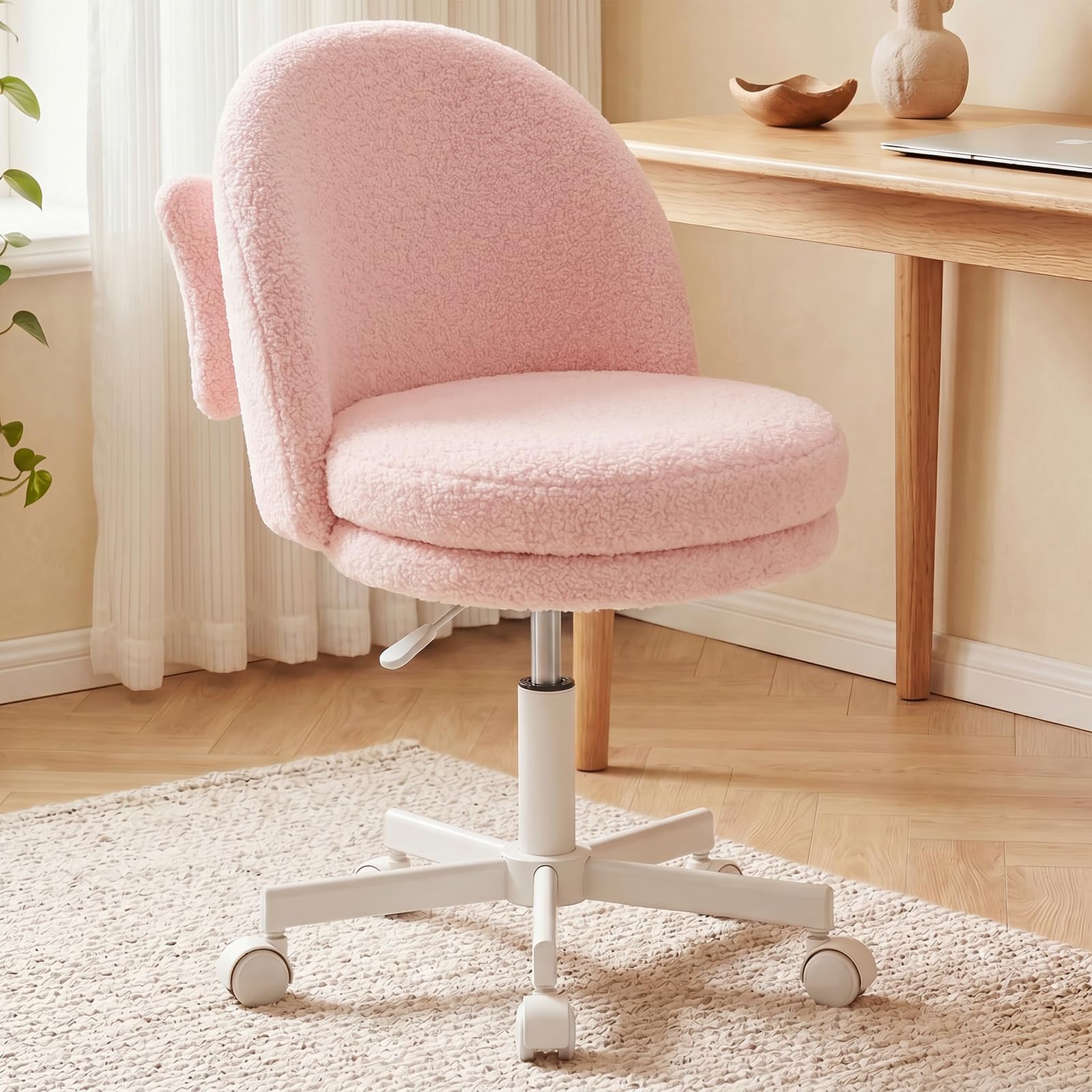 Photo 1 of ***FOR PARTS MISSING CYLINDER SHAPED PIECE CONNECTING SEAT & WHEELS*** GTPLAYER Velvet Tall Office Chair with Wheels Vanity Chairs with Back, Versatile Height Use: Office to Bar Stools Small Ergonomic Comfy Armlees Computer Desk Chair with Bow Lumbar Pill