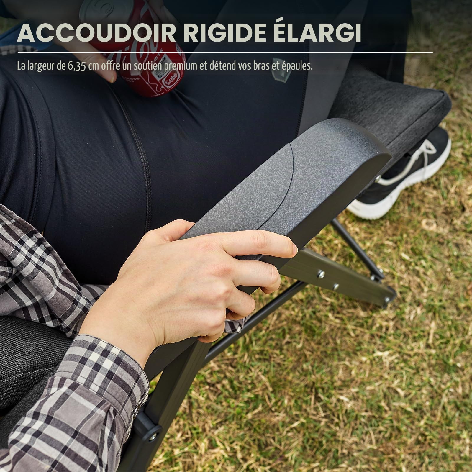 EVER ADVANCED Chaise Camping Pliable, Dossier réglable 4 pos., 150kg | Chaise pliante luxe 6cm épaisse, dossier haut, chaise de pêche, alu+acier, nior, 2pcs