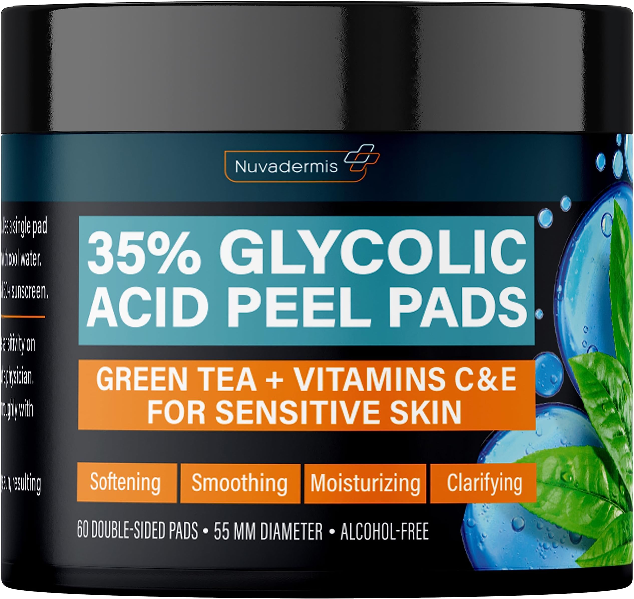 35% Glycolic Acid Peel Pads – Exfoliating Facial Resurfacing for Blackheads, Dark Spots, and Acne – Safe for Sensitive Skin – 60 Double-Sided Pads