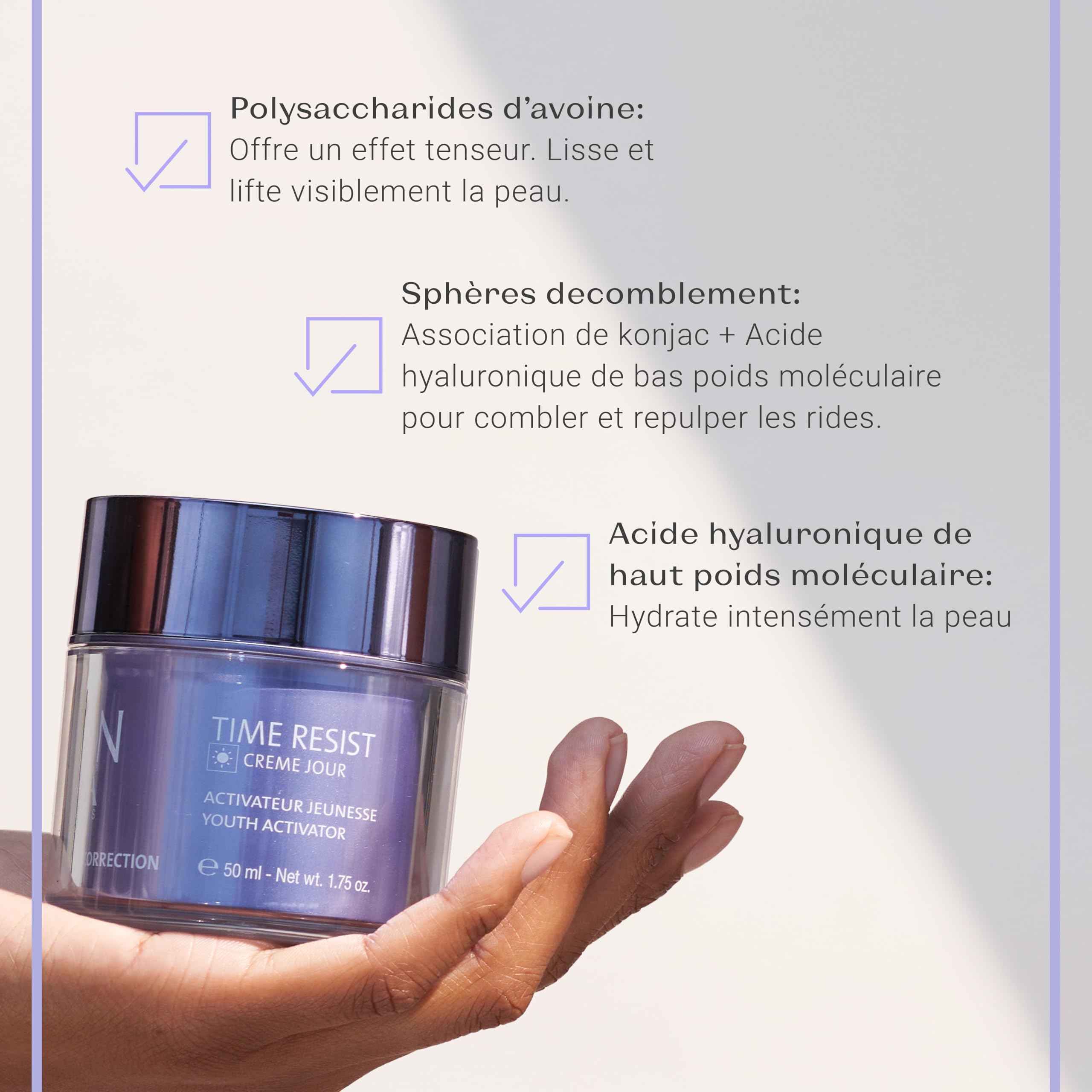 Time Resist Jour Yonka 50ml - Crème de Jour Anti-Âge - Complexe Activateur de Jeunesse et Acide Hyaluronique - Réduit les Rides et Ridules - 96% d'Origine Naturelle