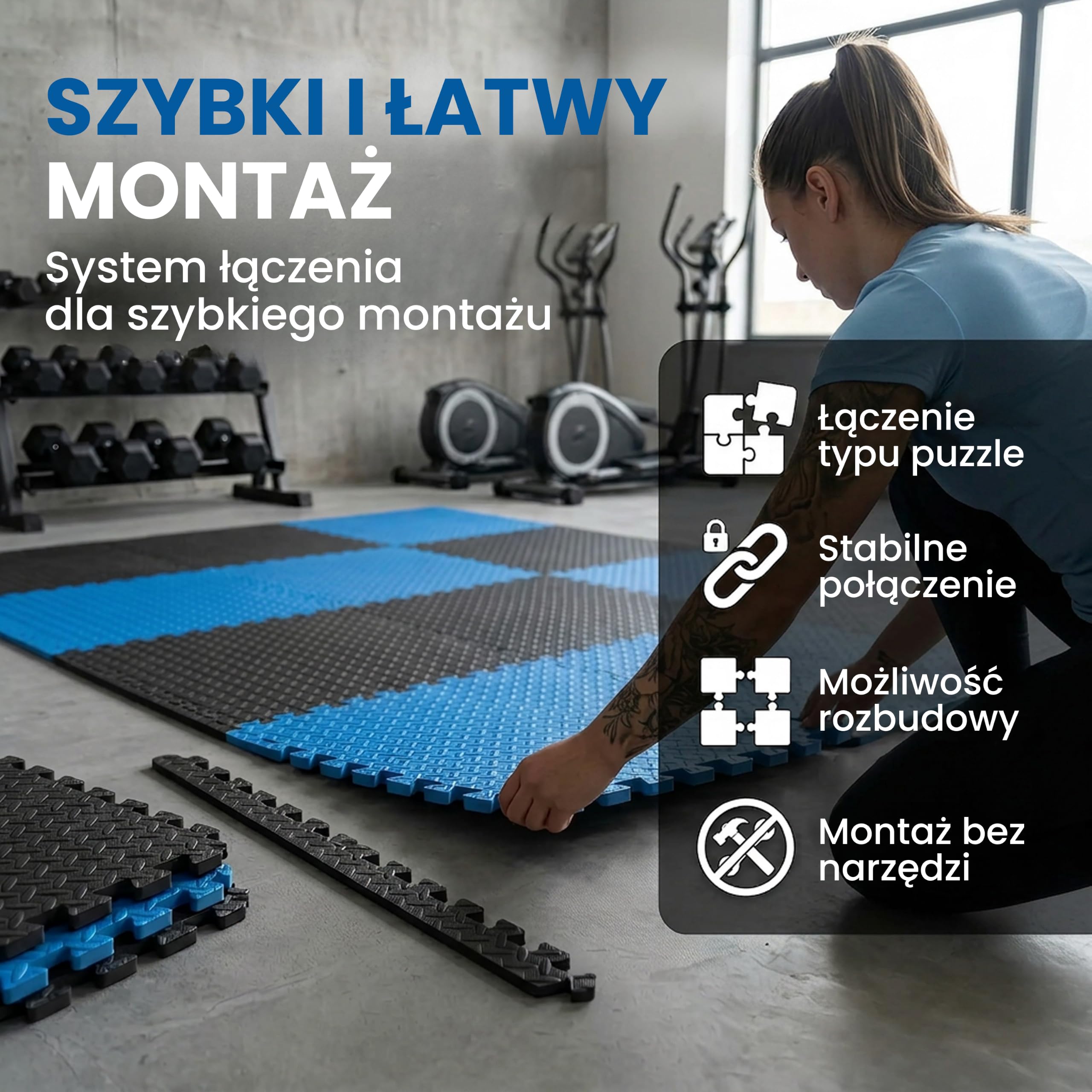 Fitem Środowiskowe płytki piankowe EVA, mata sportowa, puzzle, ochrona podłogi, garażu, Tatami, basen, fitness, trening siłowy, siłownia, 63 x 63 x 1 cm lub 44 x 44 x 1 cm