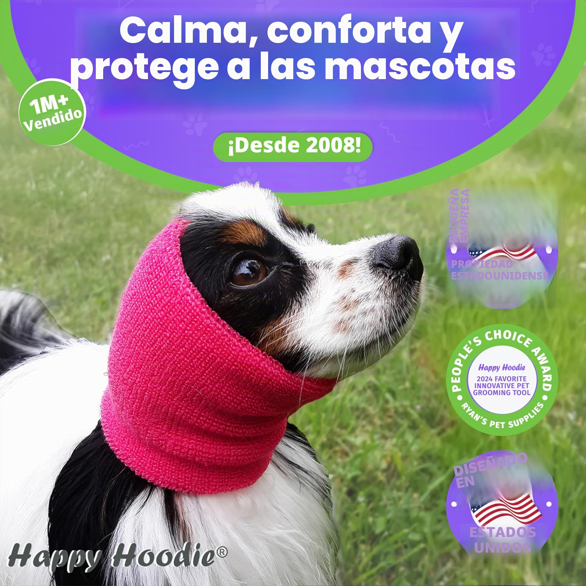 Happy Hoodie - Banda calmante Original para Perros y Gatos, para aliviar la ansiedad, cancelación de Ruido, Fuegos Artificiales, Aseo y Secado Forzado, Ayuda calmante para Perros Desde 2008, XL, Azul