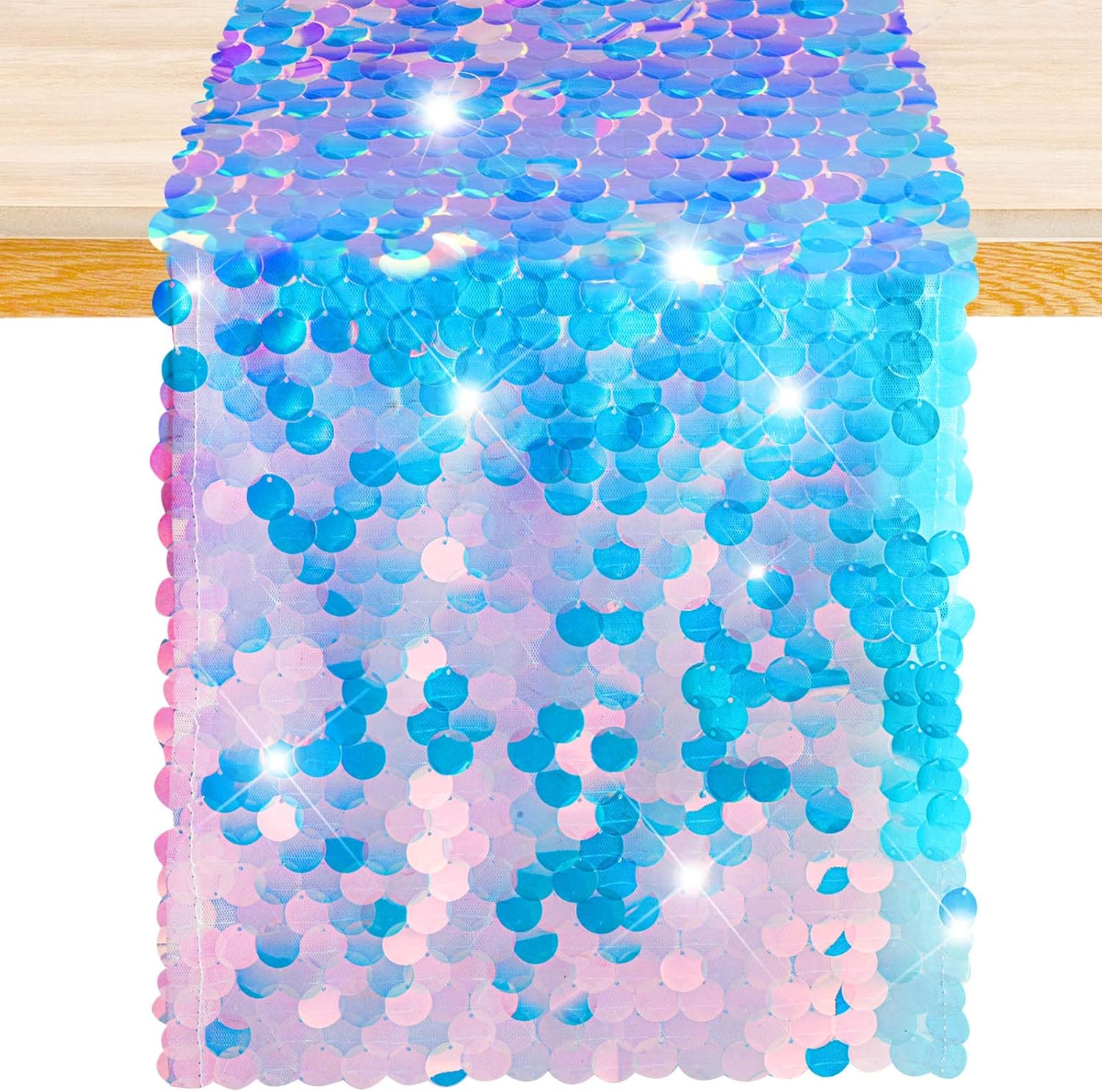 Mermaid Party Table Runner 12 x 84 Inches Mermaid Tail Scales Table Runner Glitter Holographic Sequin Table Cover for Ocean Under The Sea Party Decorations Mermaid Party Supplies (3)