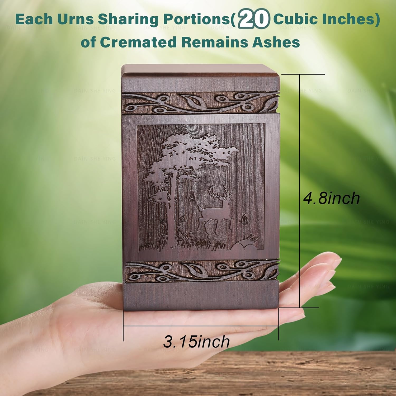 DGDCDV Cremation Urns for Human Ashes Adult Male Female, Wooden Carved Deer Urns Box and Casket for Ashes Men Women Child, Pets Cat Dog Urn, Burial Funeral Memorial Urns for Ashes, Walnut, DGDCDV058 - Image 2