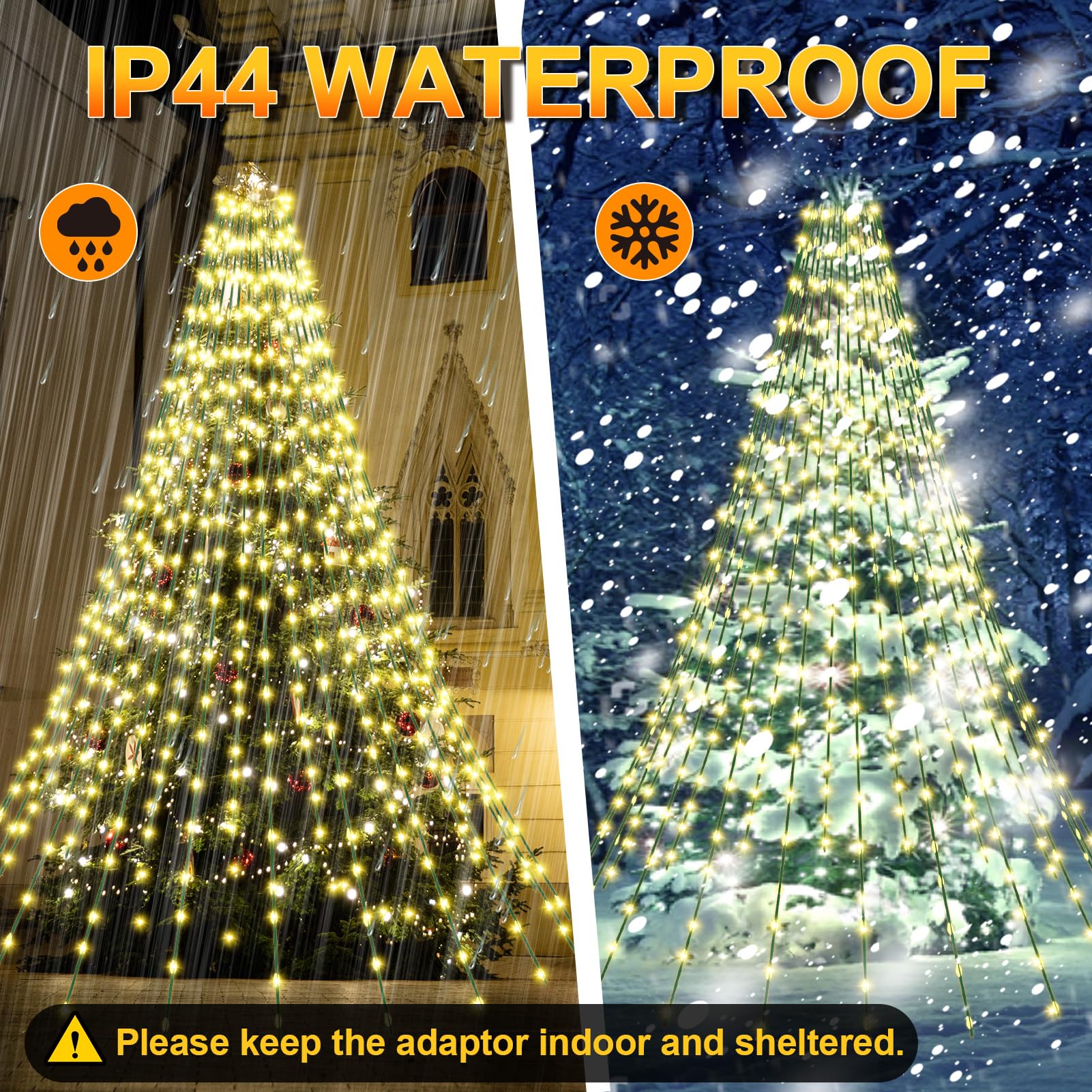 Uping Luci Albero di Natale Luci Natale Esterno a Cascata 400 LED 2m x 20 Fili Luci di Natale da Esterno Interno Luci Led per Albero di Natale Bianco Caldo con 8 Modalità Funzione Timer