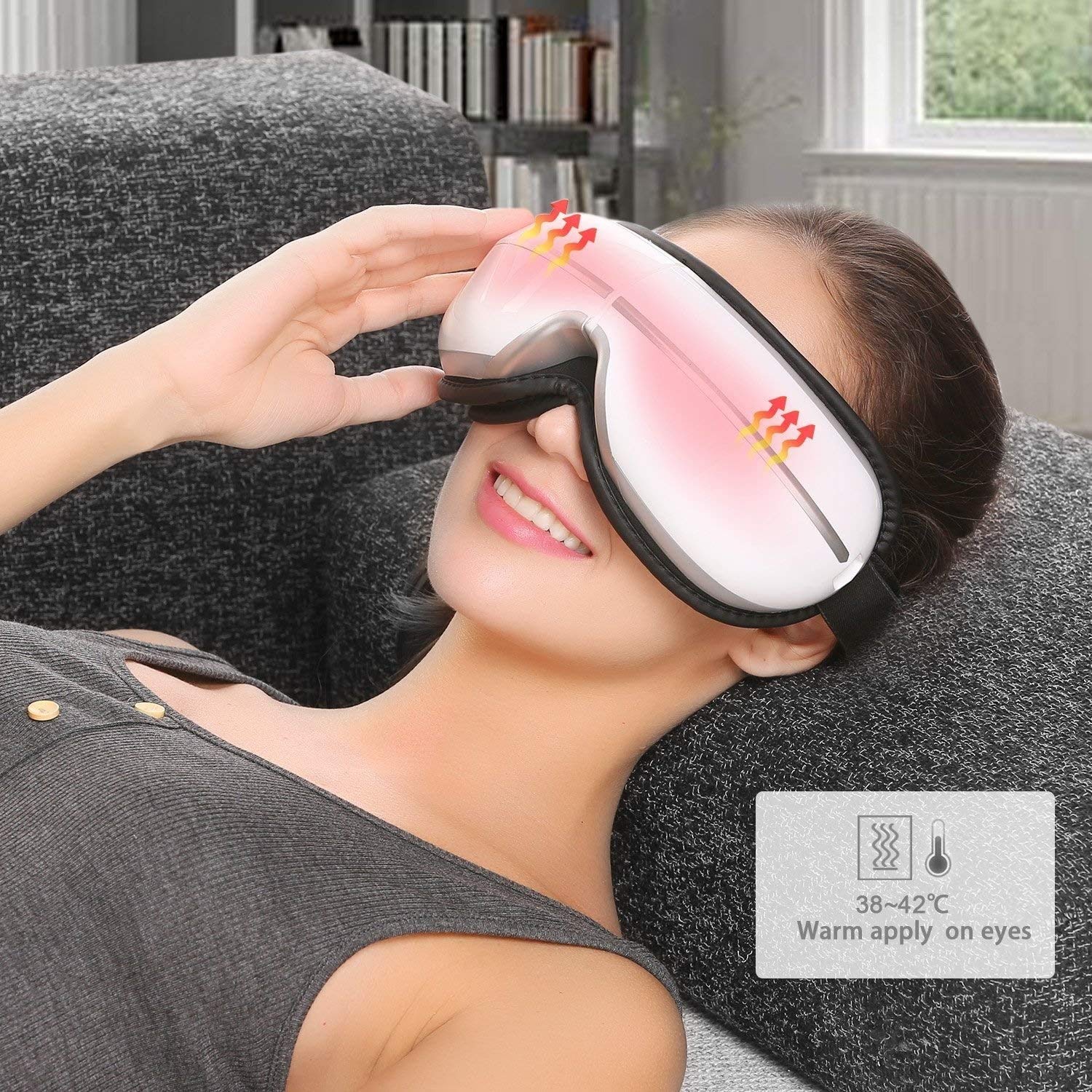 Massager de ojos con calor, compresión de aire, música Bluetooth, Masajeador de ojos infrarrojos recargables para aliviar ojos secos de ojos Fatiga oculta Los círculos oscuros mejoran la circula