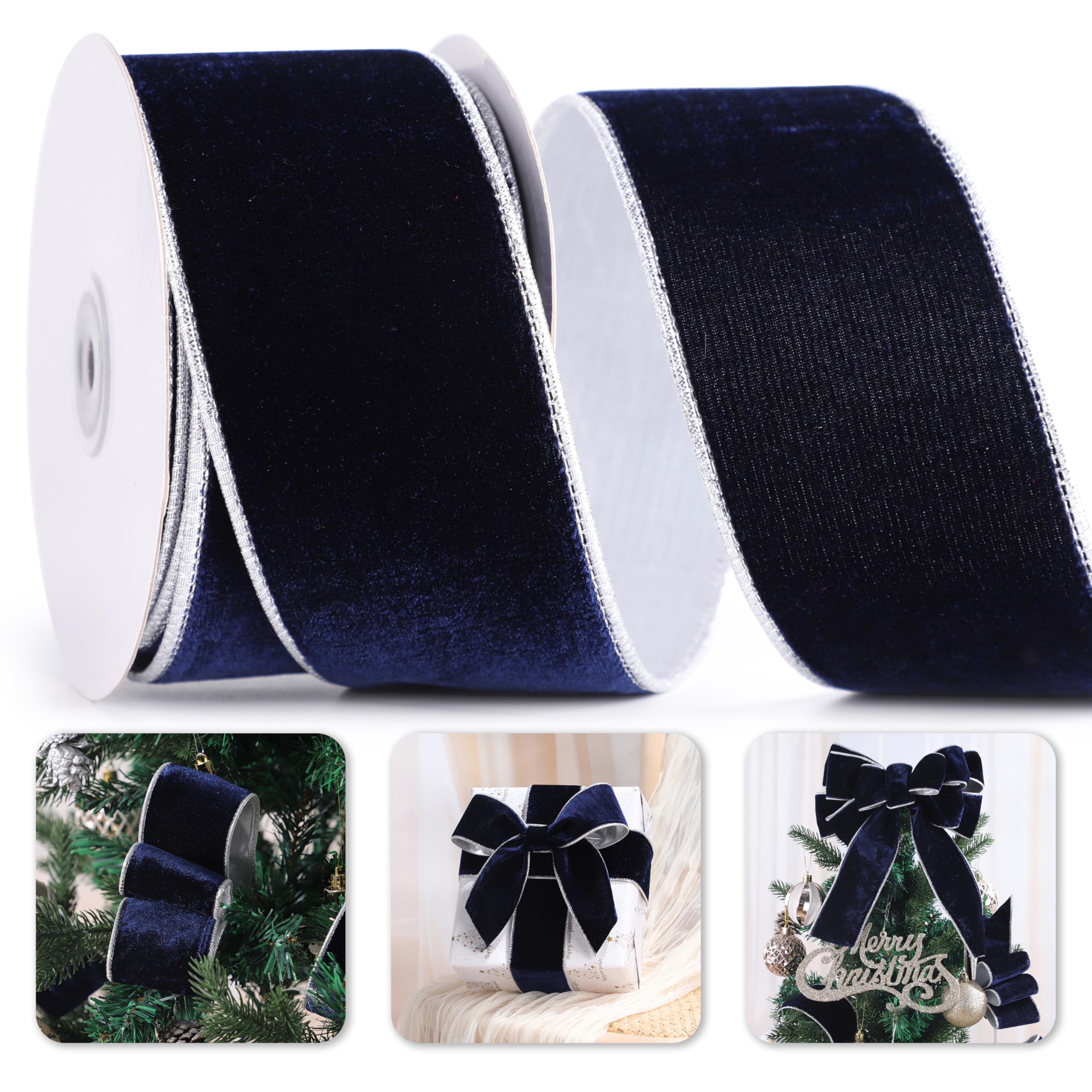 Nastro In Velluto Blu Reale Con Bordi Oro - 9,1 Metri X 6,3 Cm, Retro Oro, Per Confezioni Regalo, Fiocchi E Decorazioni Natalizie