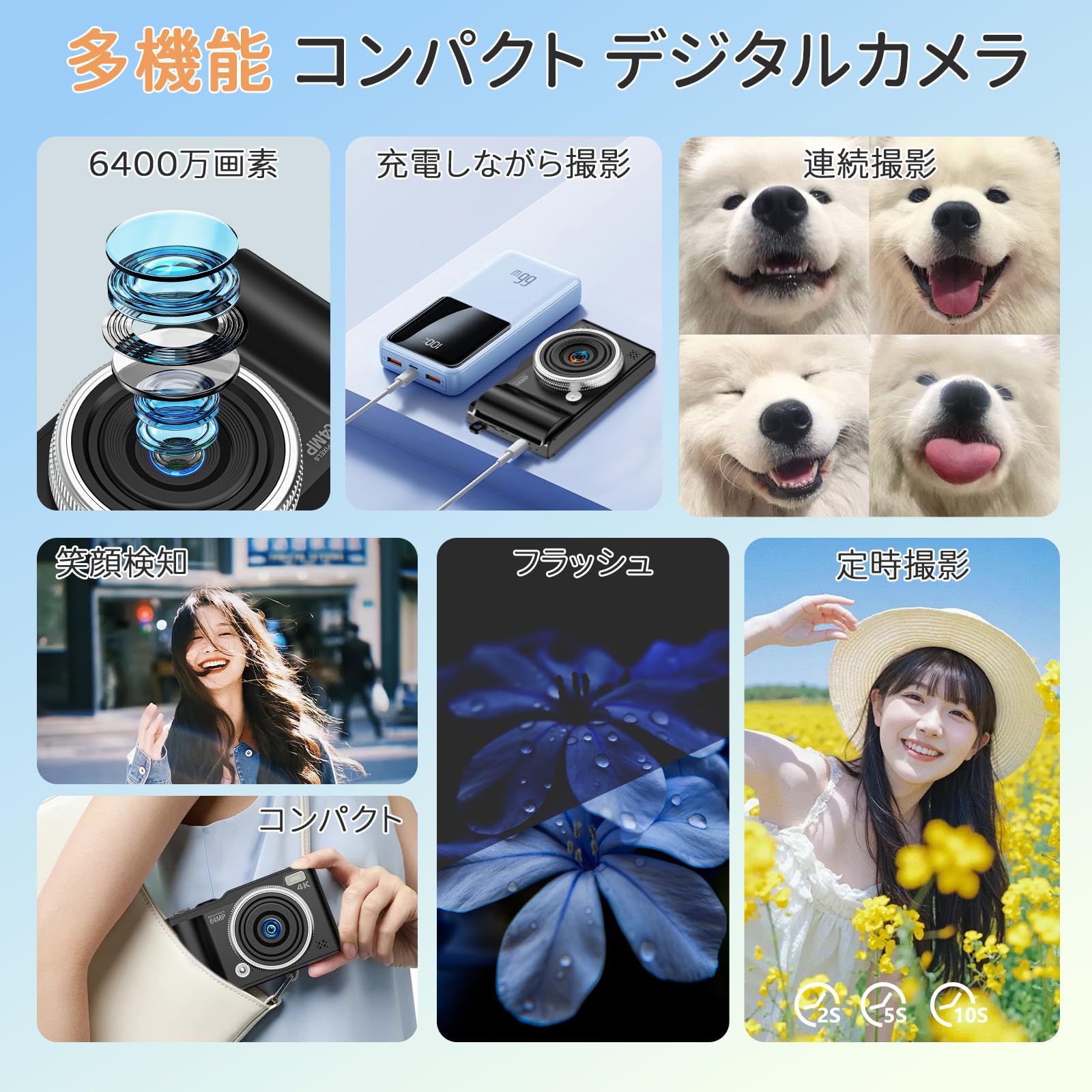 Amazon | Beho デジタルカメラ 6400万画素 4K デジカメ 180度回転可能