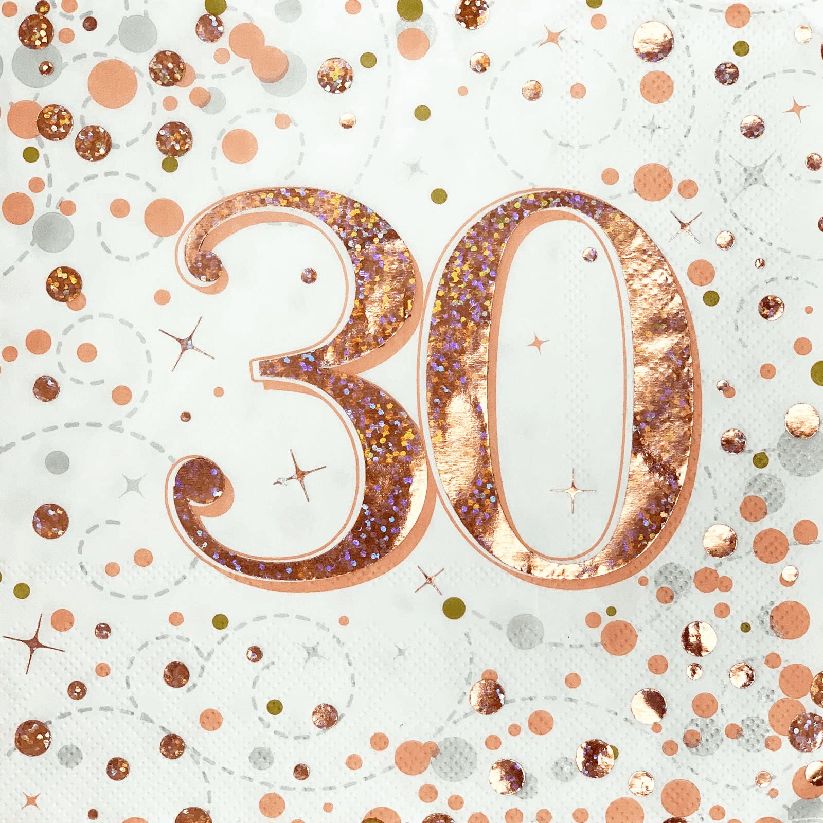 30th Birthday Party Napkins – Rose Gold 3 Ply Quality Party Serviette Pack of 16