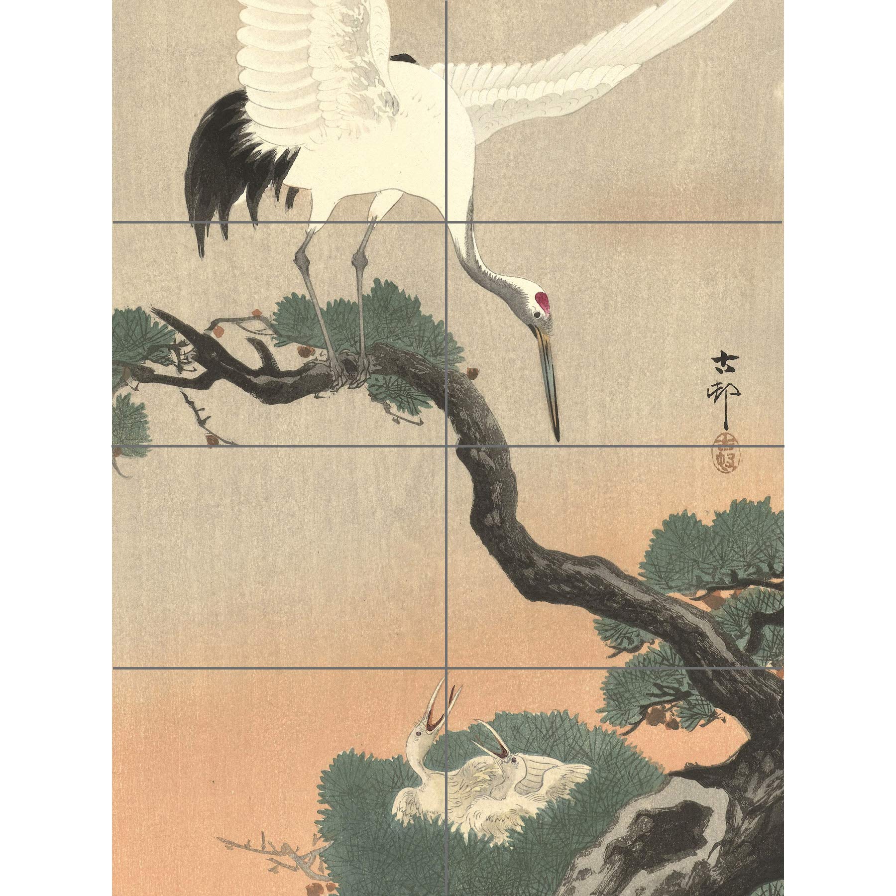 Artery8 Ohara Koson Crane Branch Of Pine Japanese Painting XL Giant Panel Poster (8 Sections)