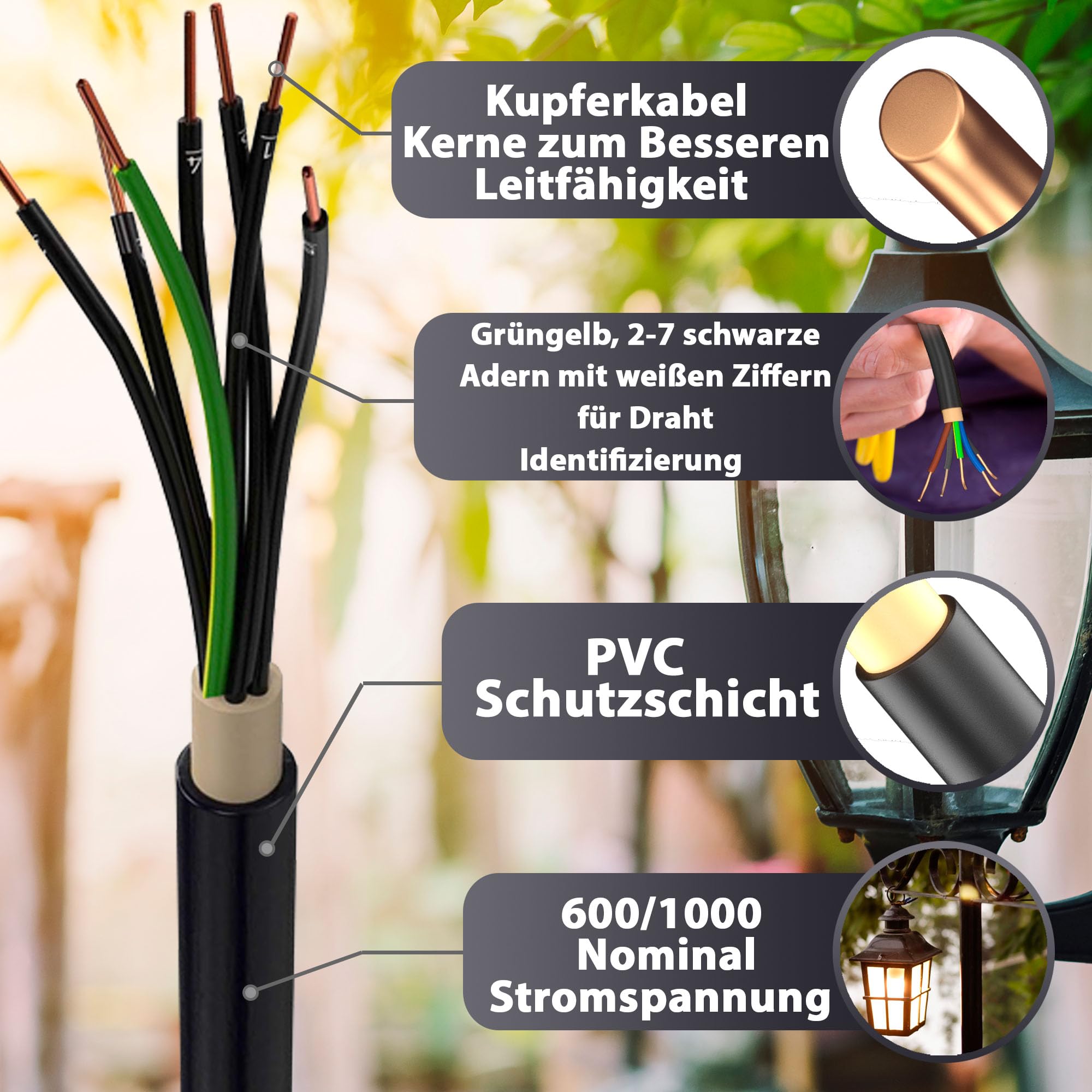 MAS Premium Erdkabel Starkstromkabel 5-100m NYY-JZ 7X1,5, 2,5 oder 4 Elektrokabel Ring zur Verlegung im Freien, Erdreich (NYY-JZ 7X4 mm², 20m)