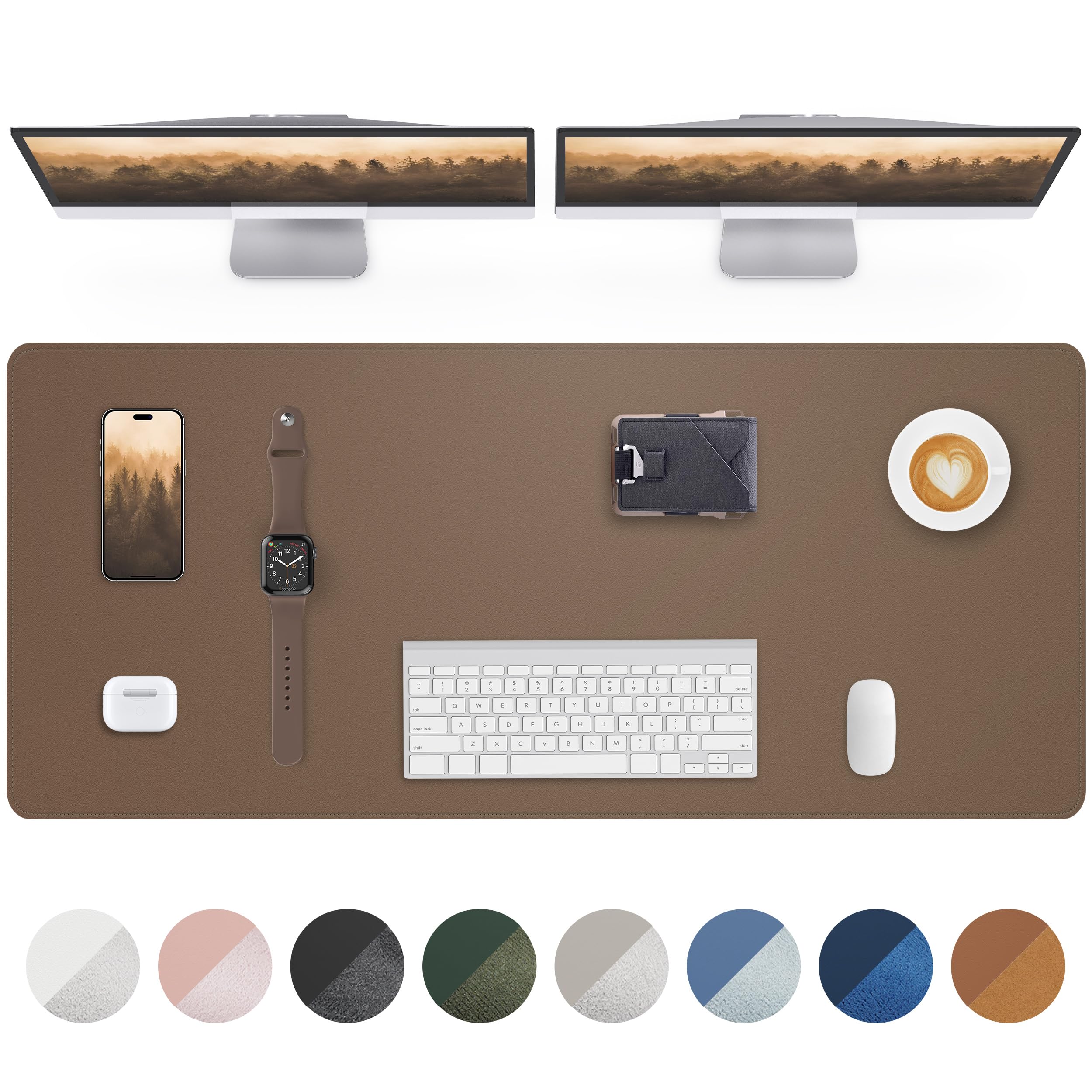 Leather Desk Pad Protector- 48" x 17" Office Desk Mat, Non-Slip PU Leather Mouse Pad, Waterproof Desk Blotter Mat, Desk Cover for Office and Home (