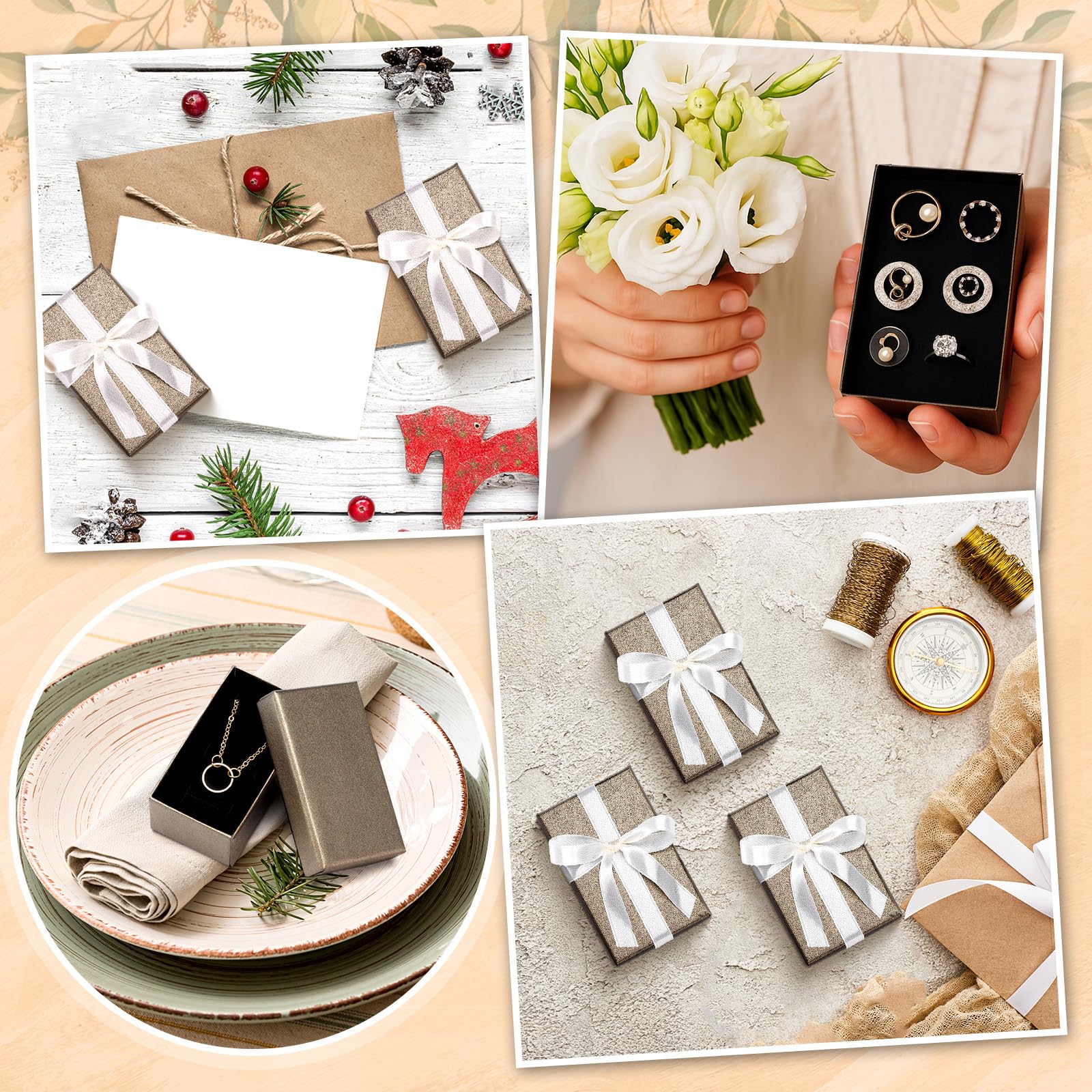 Tenceur Lot de 100 boîtes cadeaux de Noël en papier kraft pour collier, boucles d'oreilles, bracelet (marron, 8,1 x 5,1 x 3 cm)