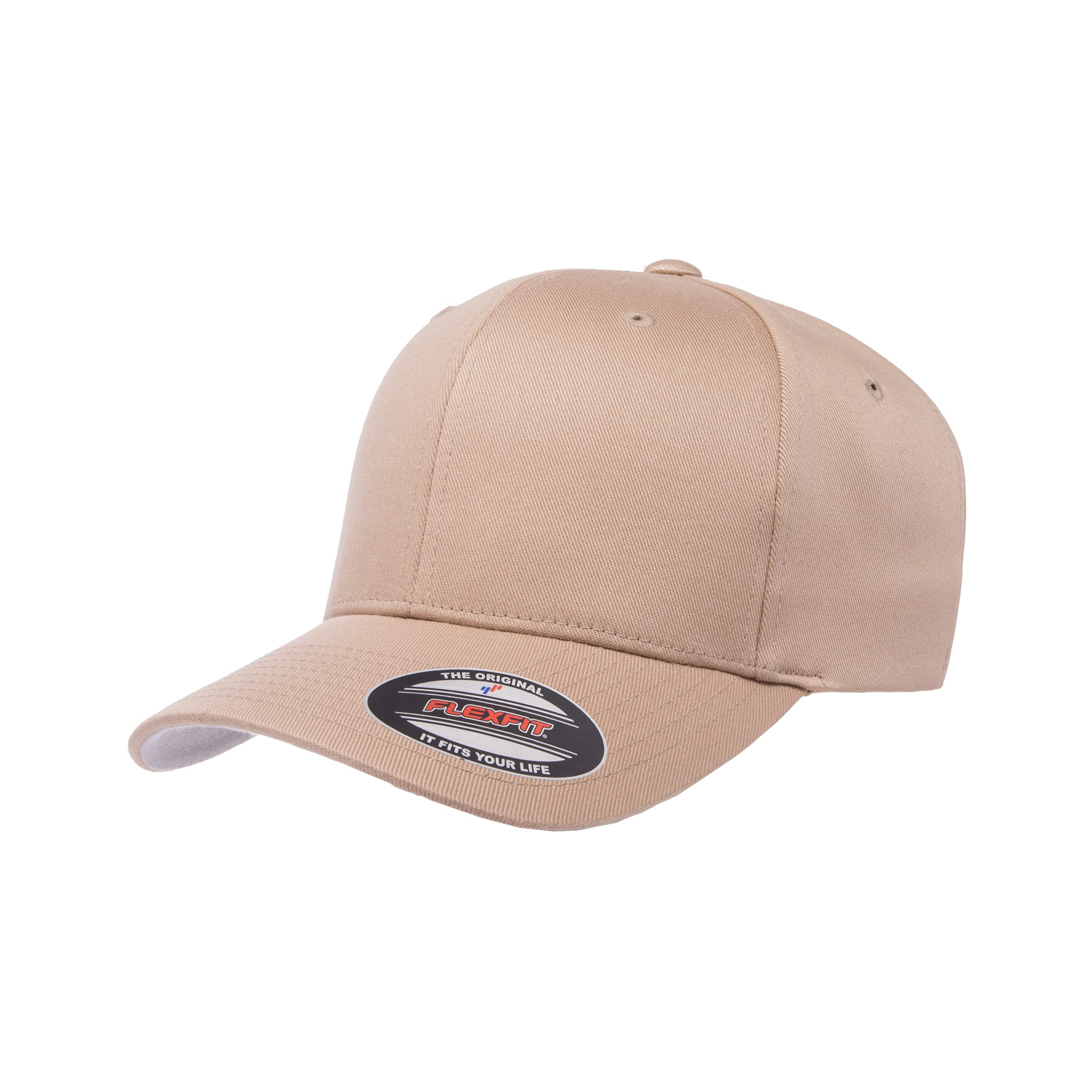 FlexfitMen's Athletic Baseball Fitted Cap, Khaki, S/M